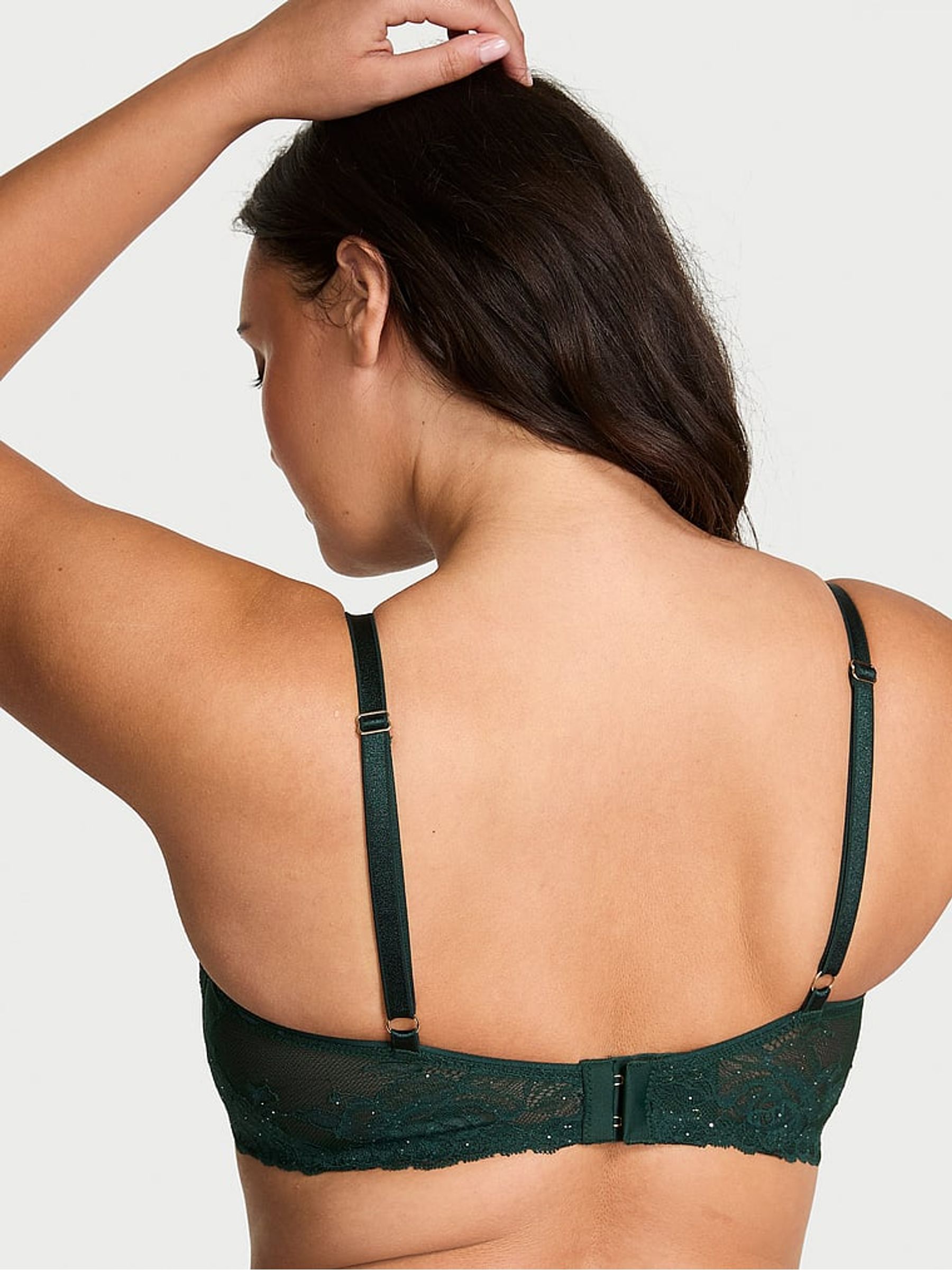 Cilantro Green Unlined Balcony Sequin Lace Open Cup Bra - Image 2 of 3