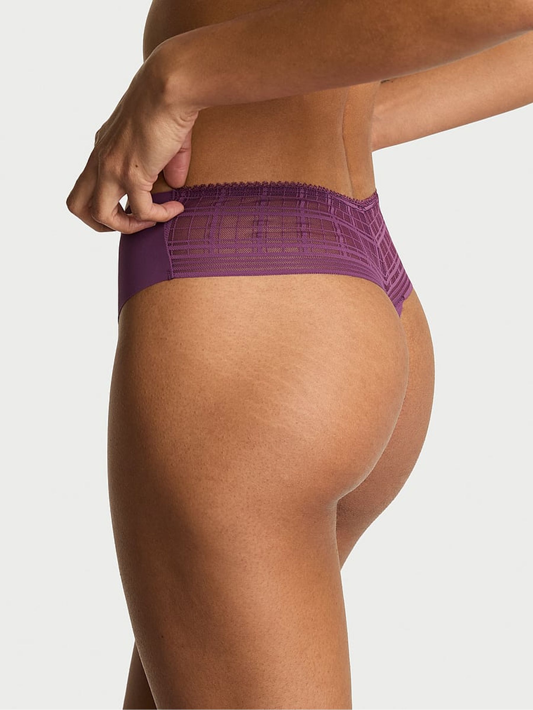 Mauve Mist Purple Thong Tartan Mesh Knickers - Image 2 of 2