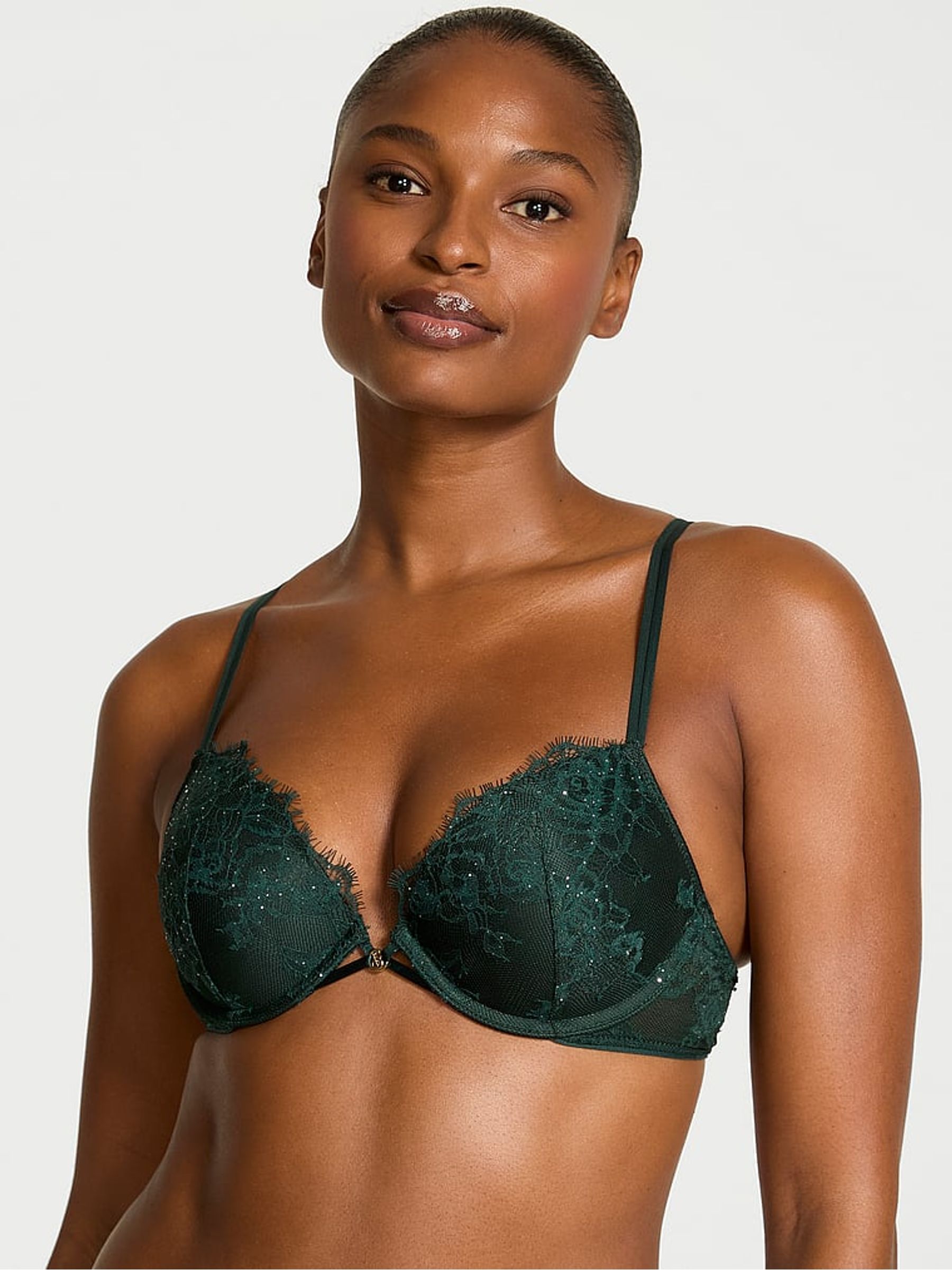 Cilantro Green Push Up Sequin Lace Bra - Image 1 of 3