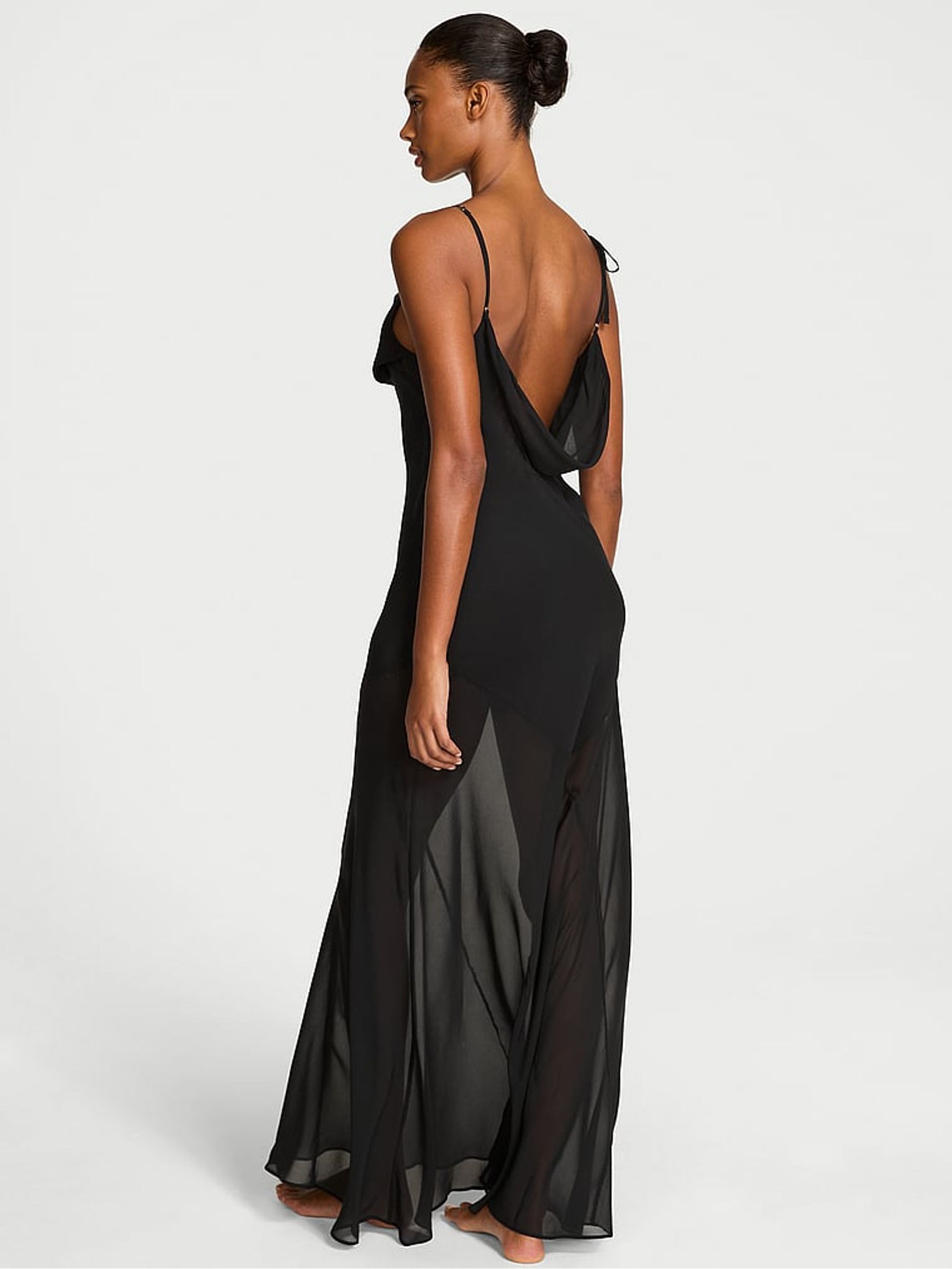 Black Chiffon & Lace Draped Slip Gown - Image 3 of 3