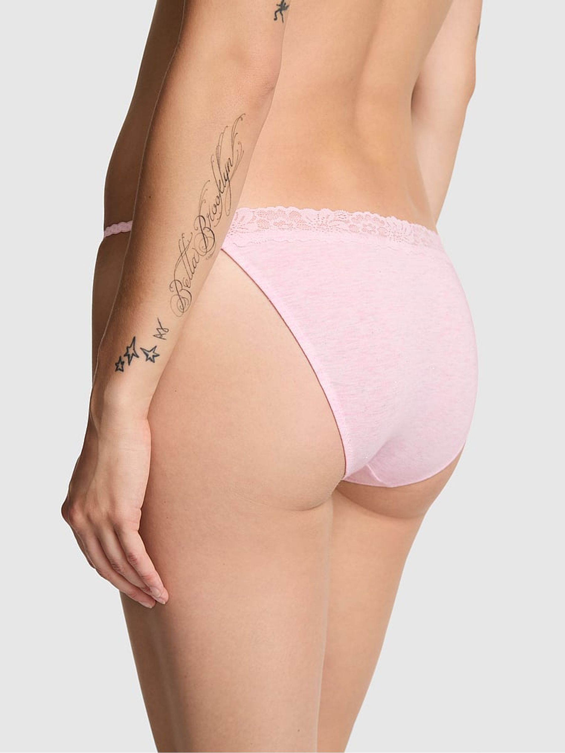 Petal Pink Bikini Cotton Heather Lace Trim Knickers - Image 2 of 3