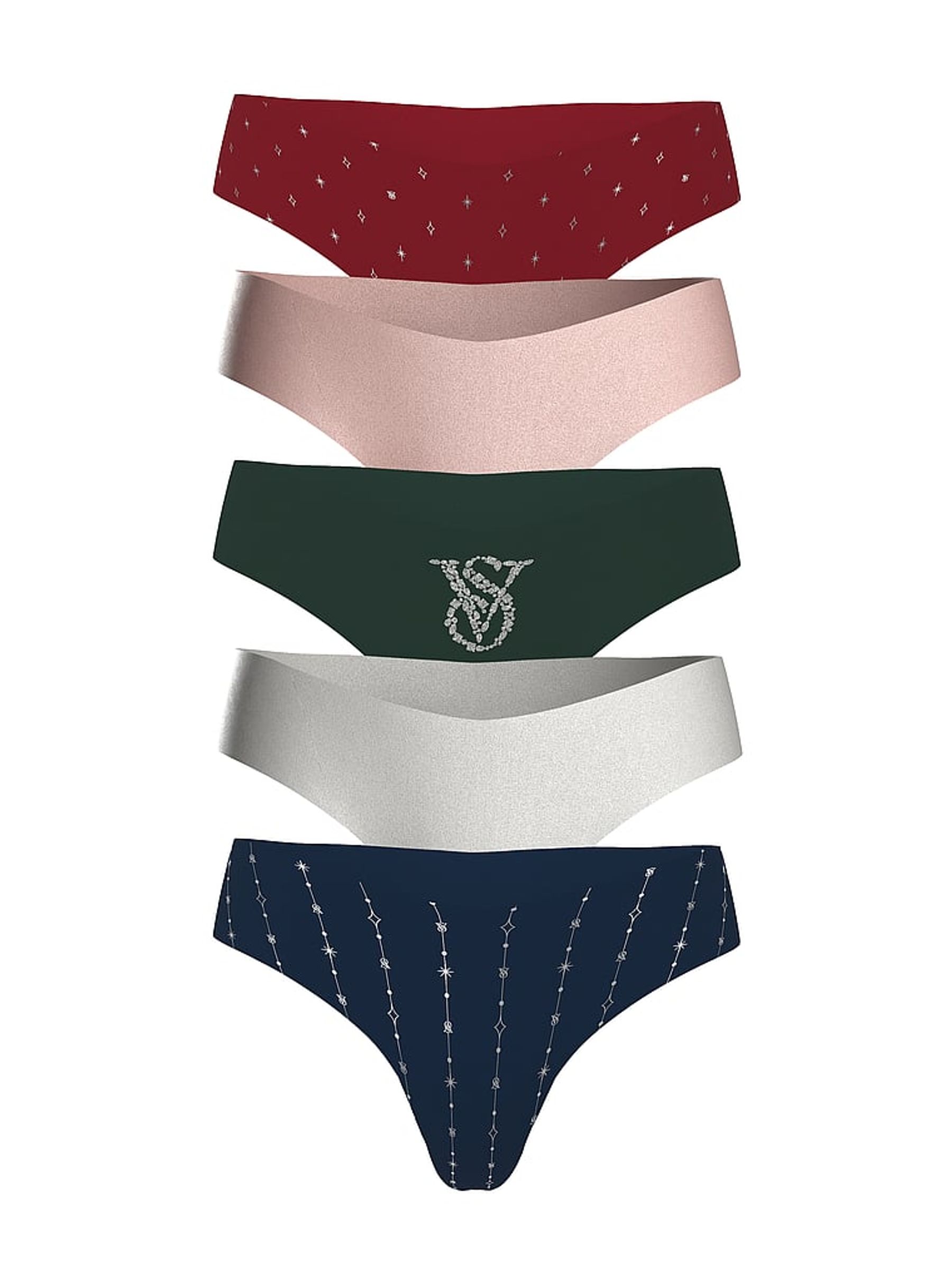 Red/Pink/Green/White/Blue Thong Shine Knickers 5 Pack - Image 1 of 1