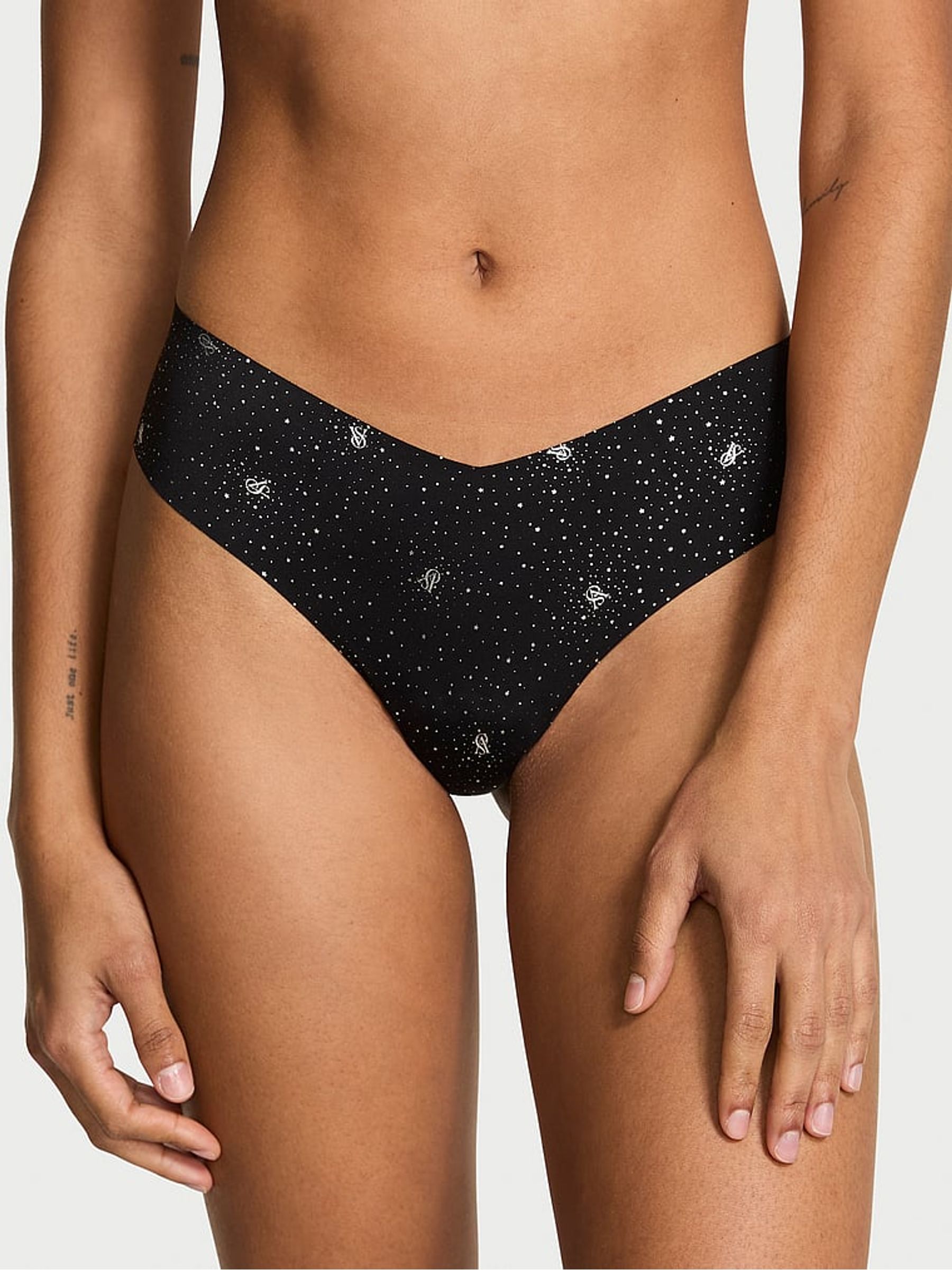 Black Shimmer Logo Thong Knickers - Image 1 of 2