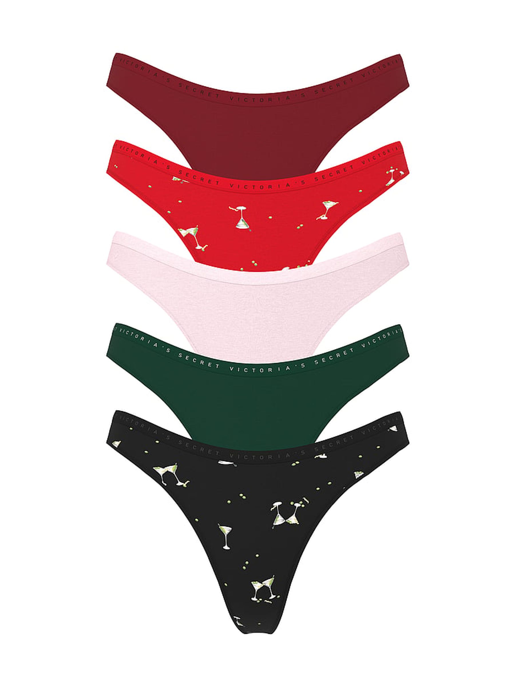 Red/Pink/Green/Black Thong Logo Knickers 5 Pack - Image 1 of 1 Red/Pink/Green/Black Thong Logo Knickers 5 Pack - Image 1 of 1