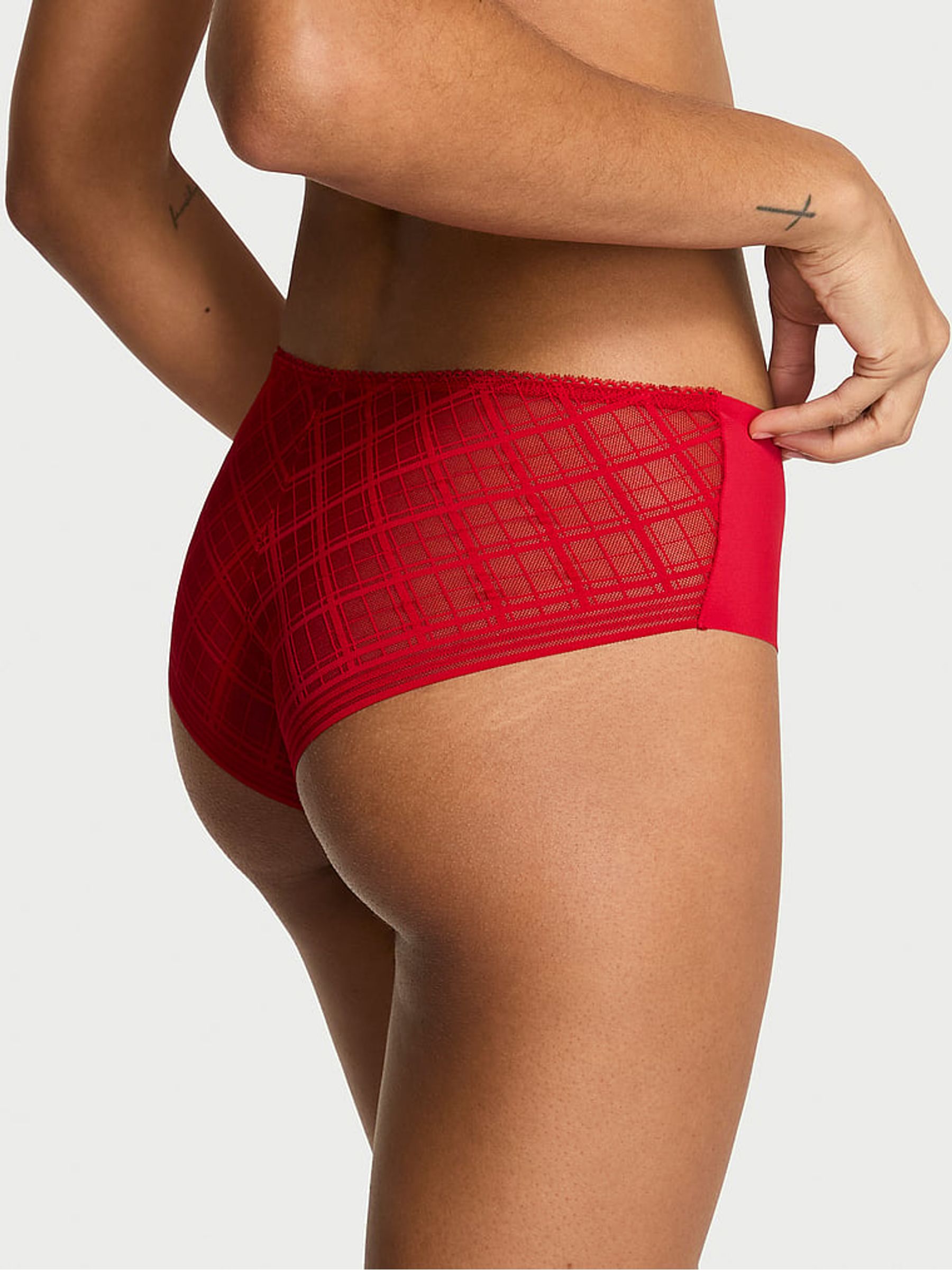 Lipstick Red Cheeky Tartan Mesh Knickers - Image 2 of 2