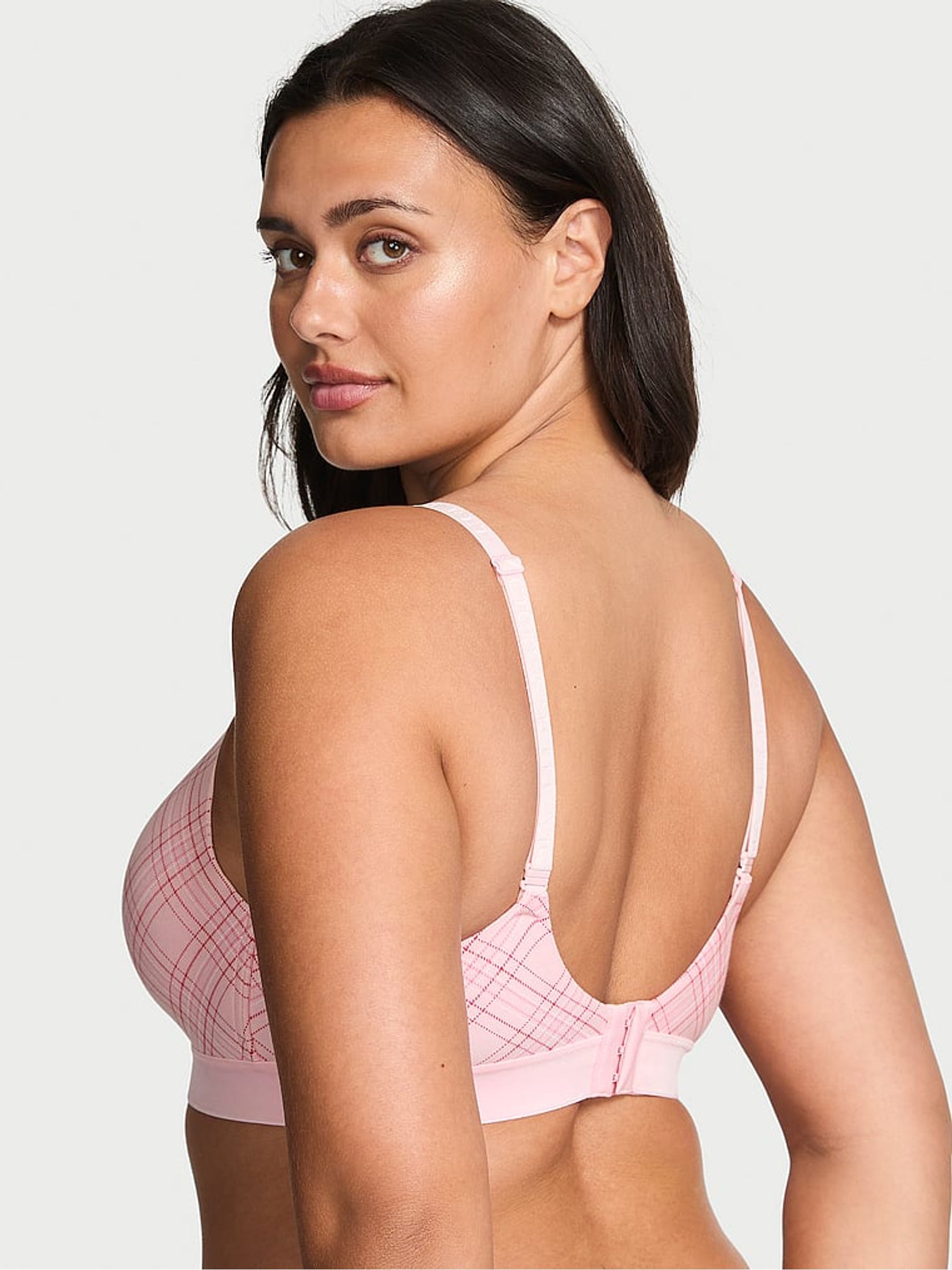 Pink Tartan Non Wired Lightly Lined Logo Shine Patch Velvet Bra - Image 2 of 3