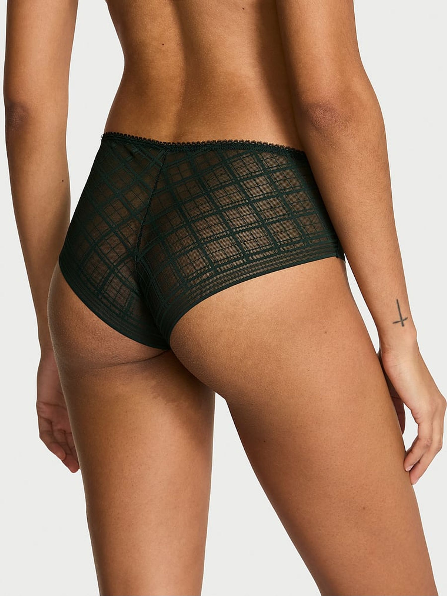 Cilantro Green Cheeky Tartan Mesh Knickers - Image 2 of 2