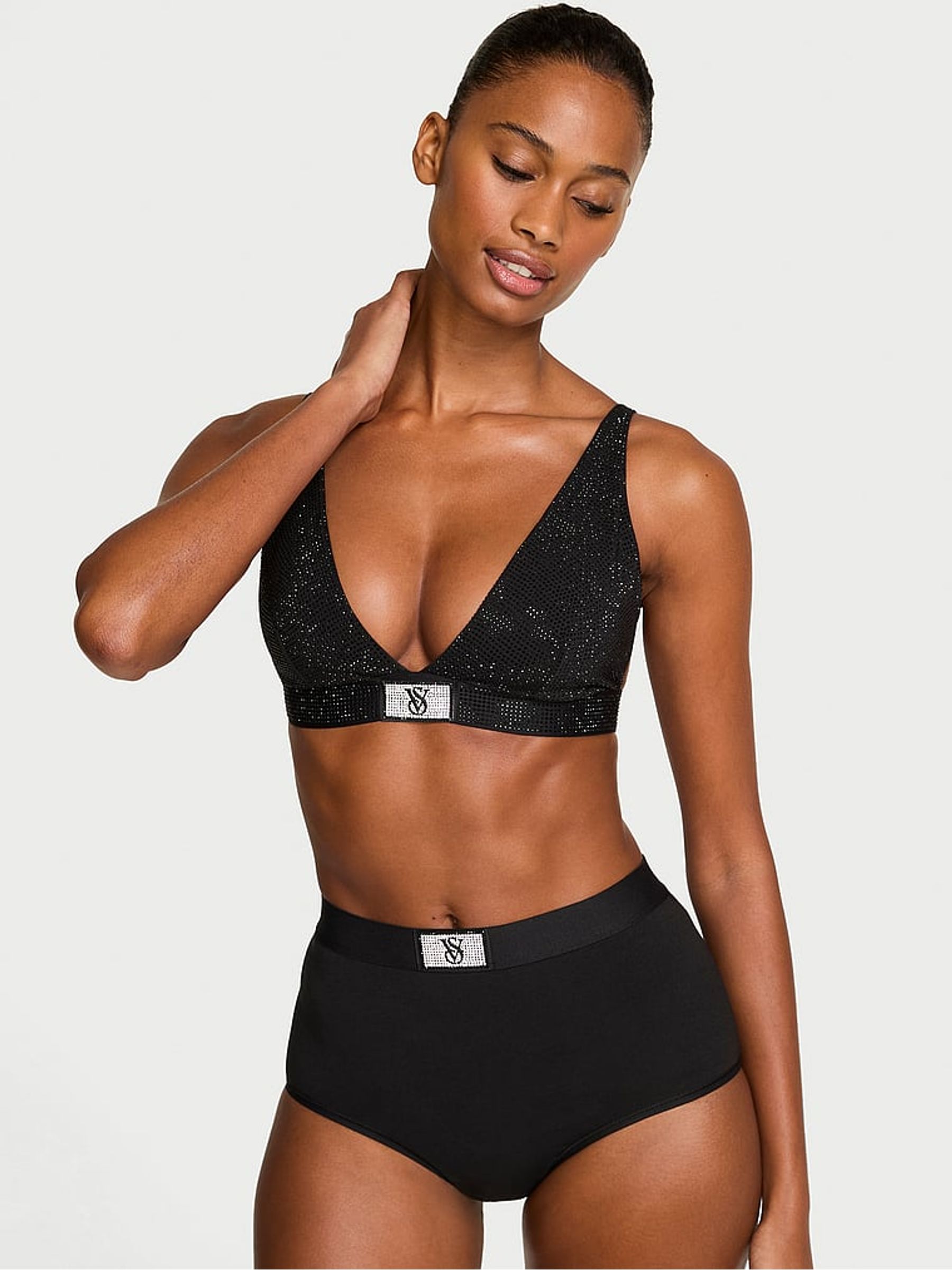Black Logo Shine Plunge Bralette - Image 3 of 3