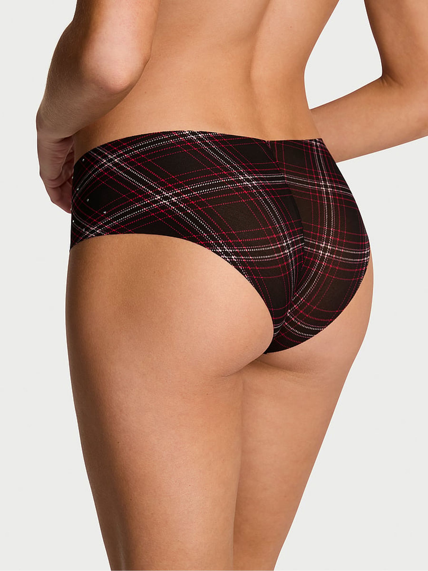 Black Christmas Tartan Cheeky Shine Mesh Knickers - Image 2 of 2