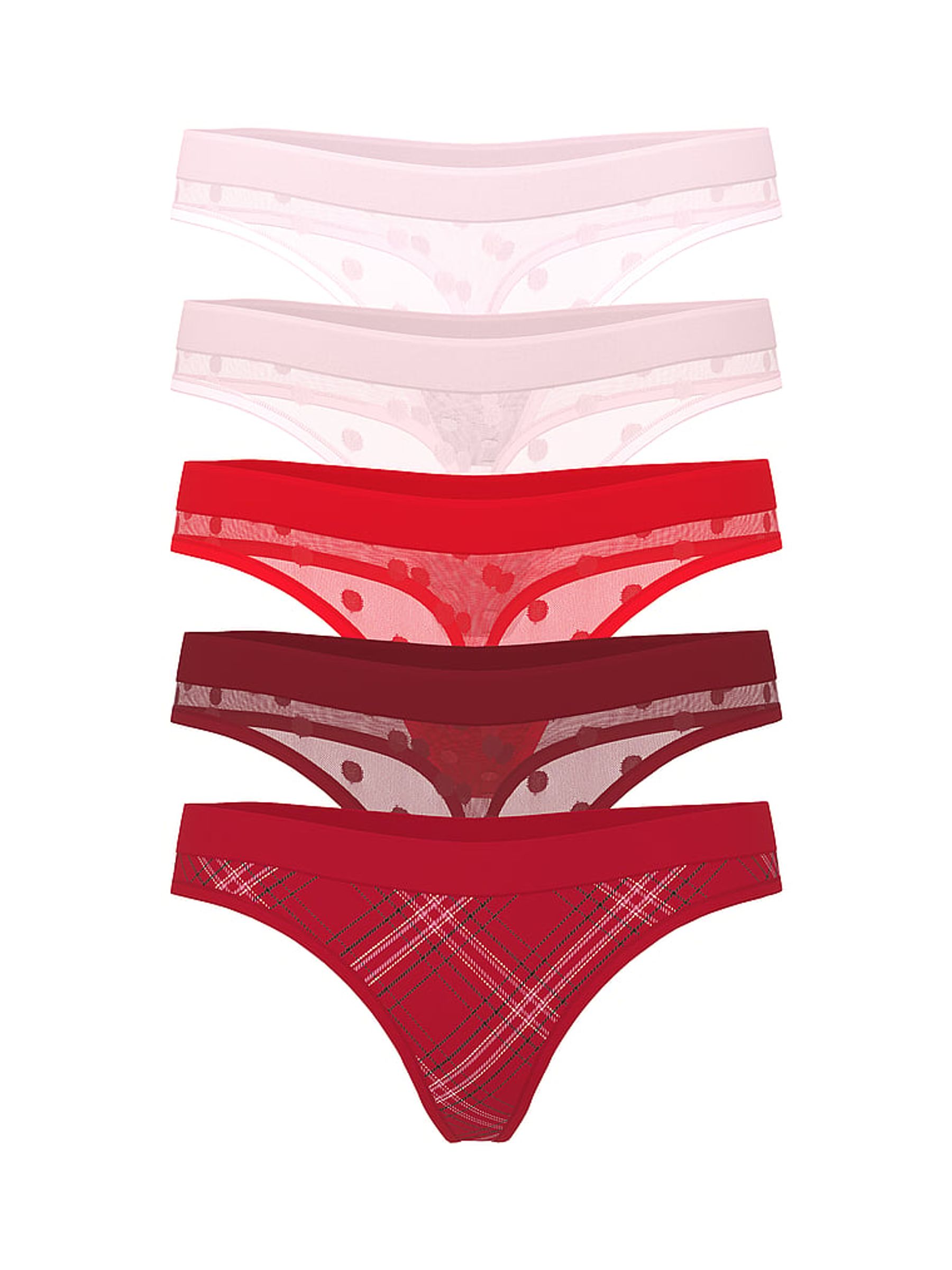 Red/Pink Thong Sheer Shimmer Knickers 5 Pack - Image 1 of 1
