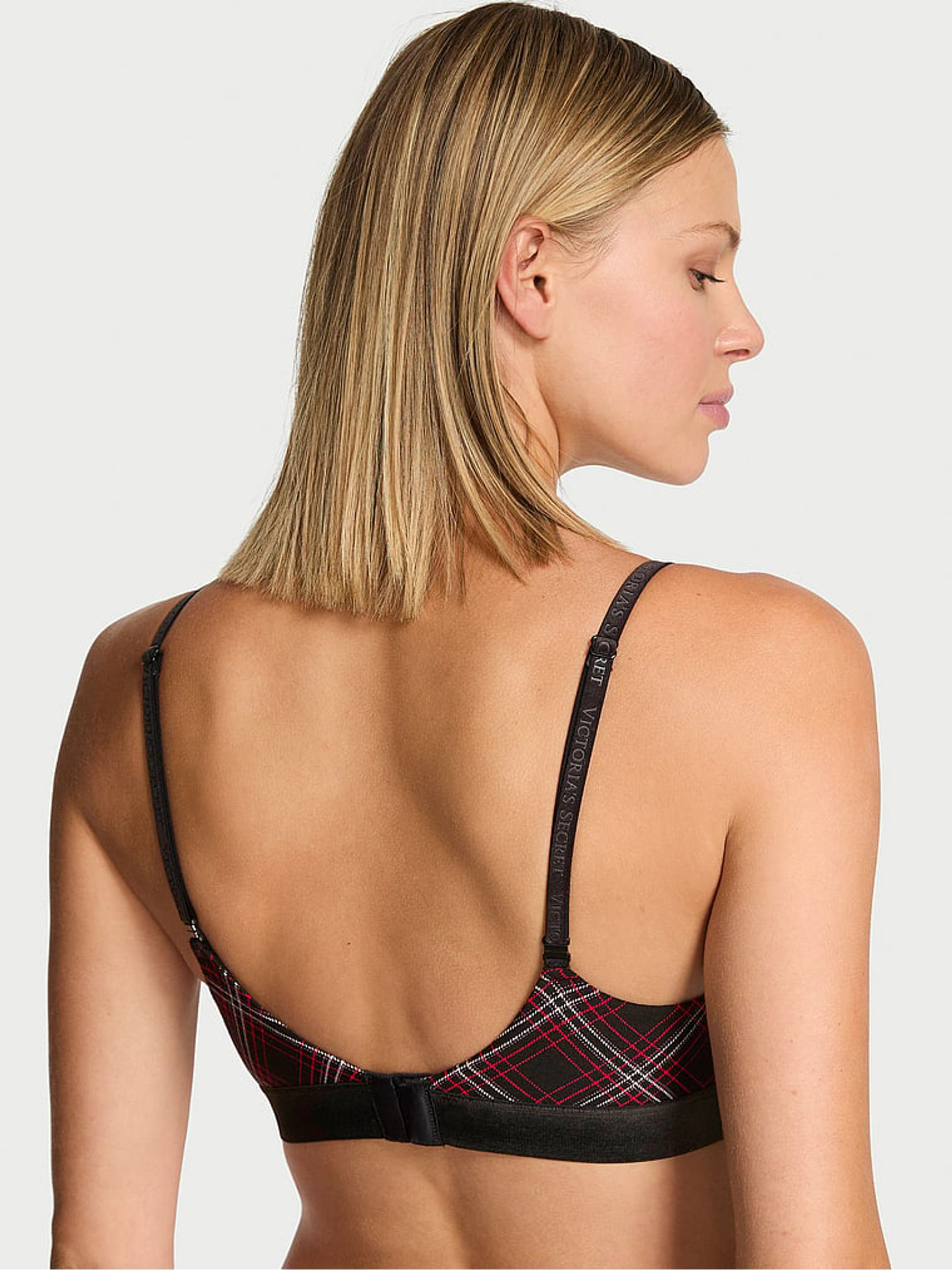 Black Tartan Full Cup Push Up Logo Shine Patch Velvet Bra - Image 2 of 2 Black Tartan Full Cup Push Up Logo Shine Patch Velvet Bra - Image 2 of 2