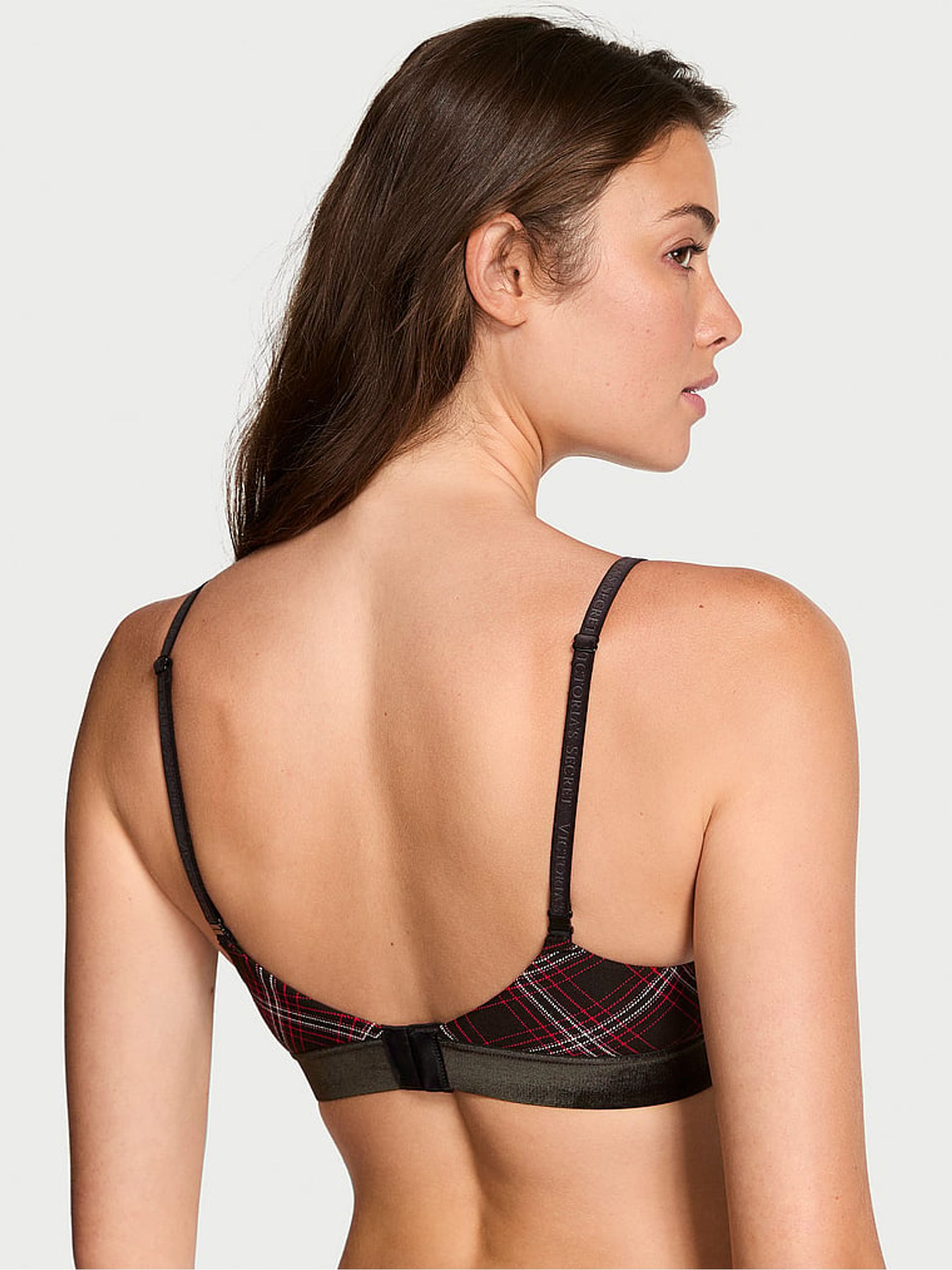 Black Tartan Lightly Lined Demi Logo Shine Patch Velvet Bra - Image 2 of 3