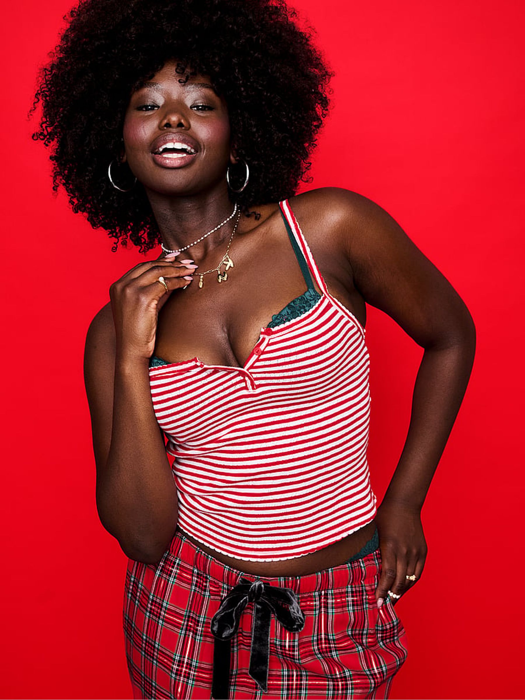 Bright Vermillion Red Stripes Pyjama Cami Top - Image 3 of 3