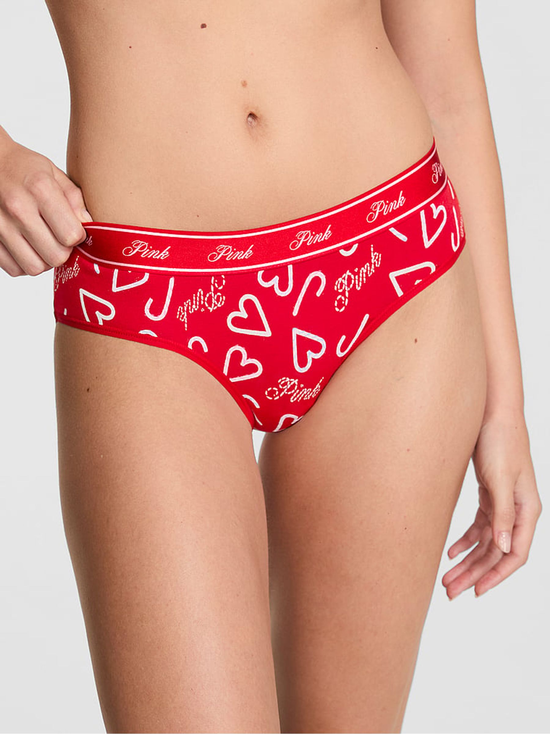 Red Christmas Candy Cane Print Hipster Cotton Logo Knickers - Image 1 of 2 Red Christmas Candy Cane Print Hipster Cotton Logo Knickers - Image 1 of 2