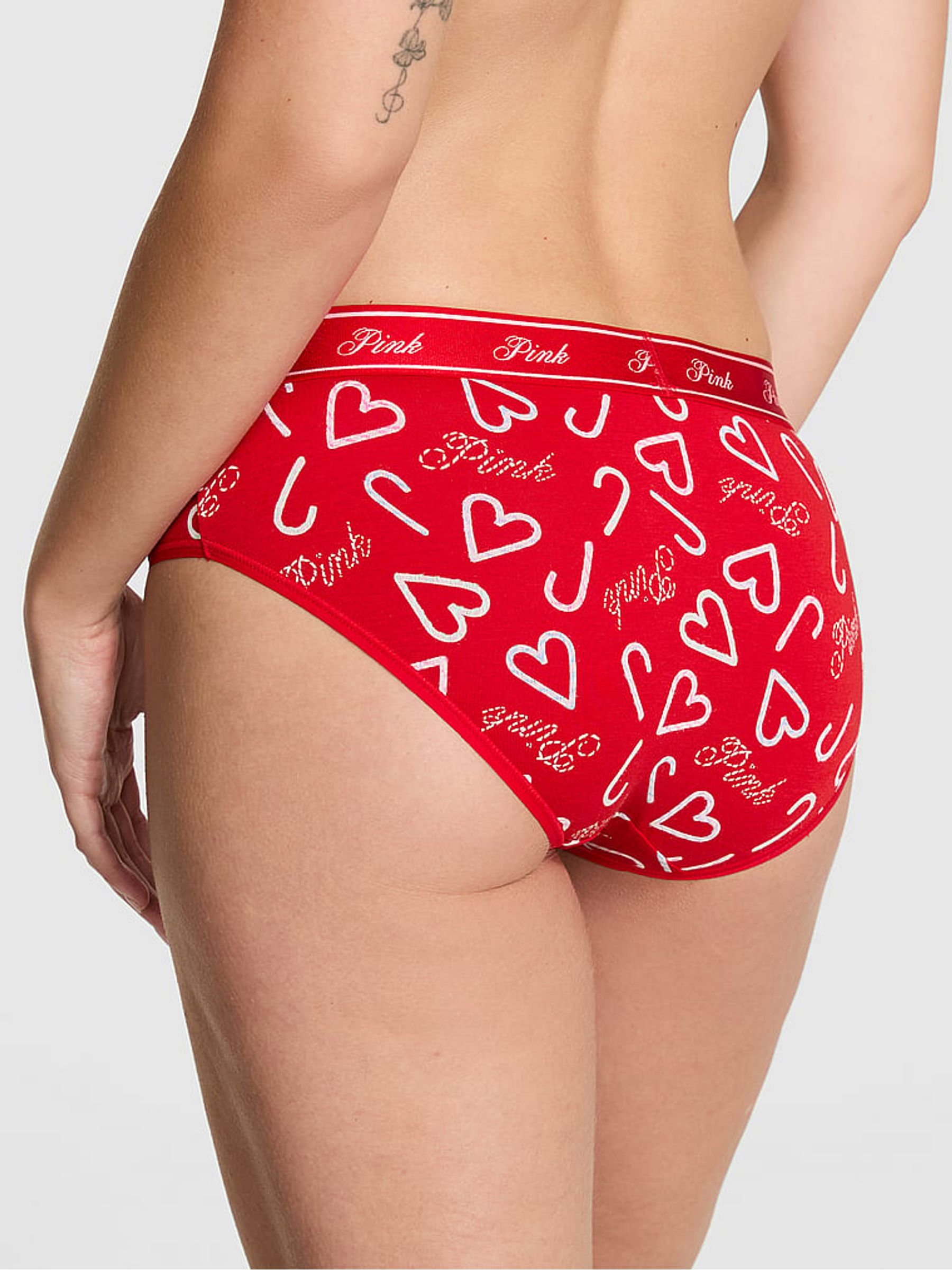 Red Christmas Candy Cane Print Hipster Cotton Logo Knickers - Image 2 of 2 Red Christmas Candy Cane Print Hipster Cotton Logo Knickers - Image 2 of 2