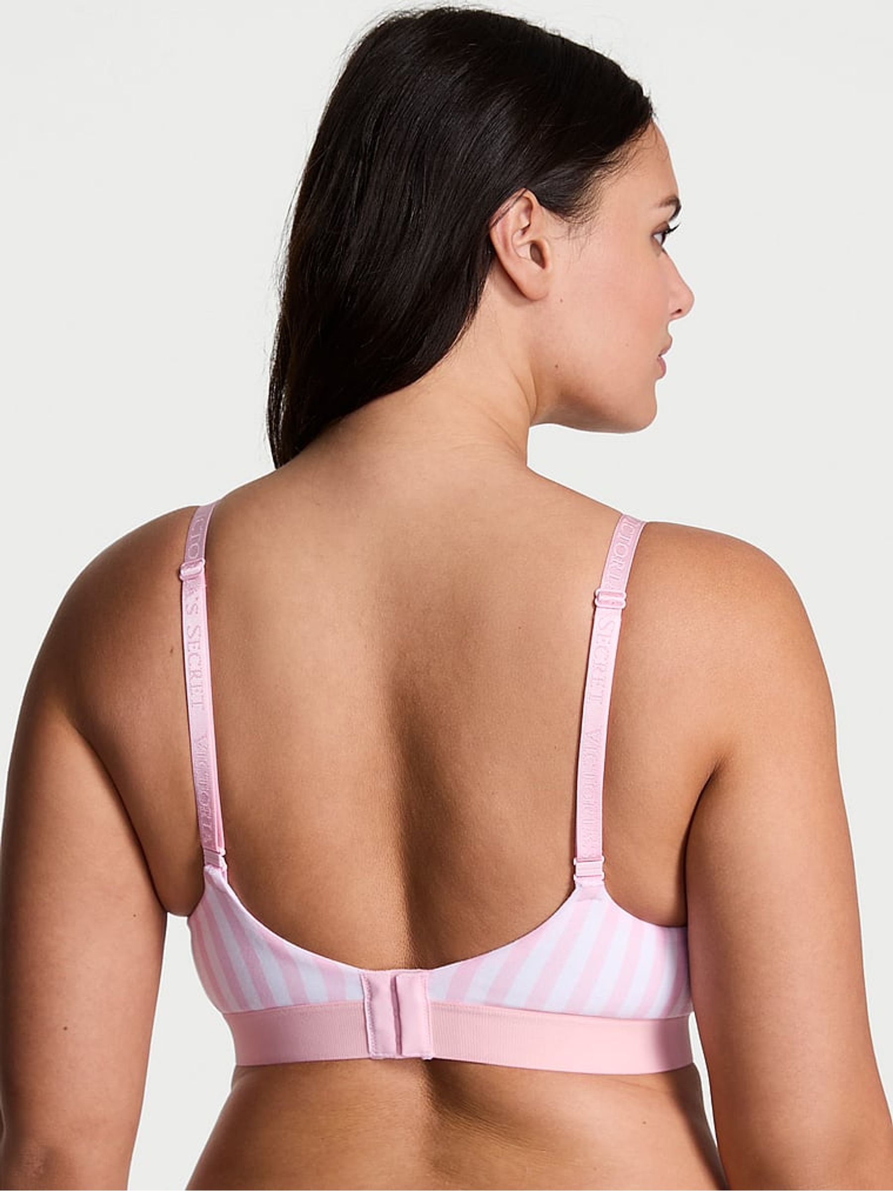 Pink Stripe Non Wired Lightly Lined Logo Shine Patch Bra - Image 2 of 2