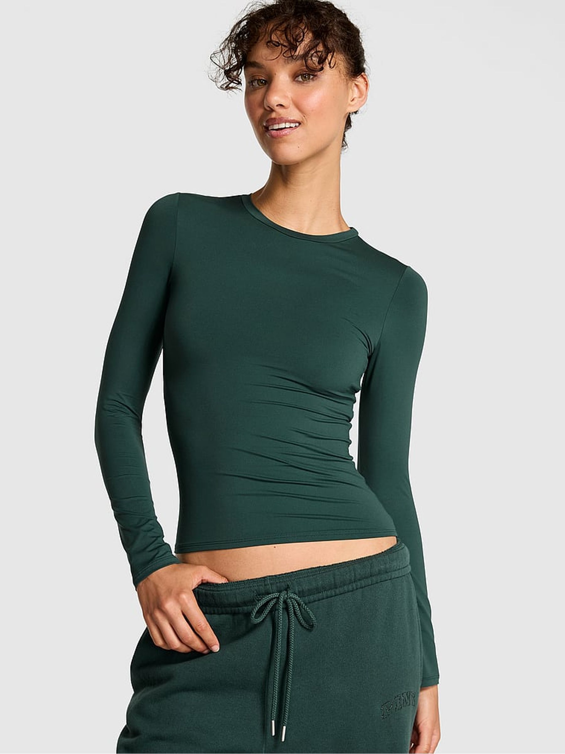 Deep Forest Green Long Sleeve Stretch T-Shirt - Image 1 of 3 Deep Forest Green Long Sleeve Stretch T-Shirt - Image 1 of 3
