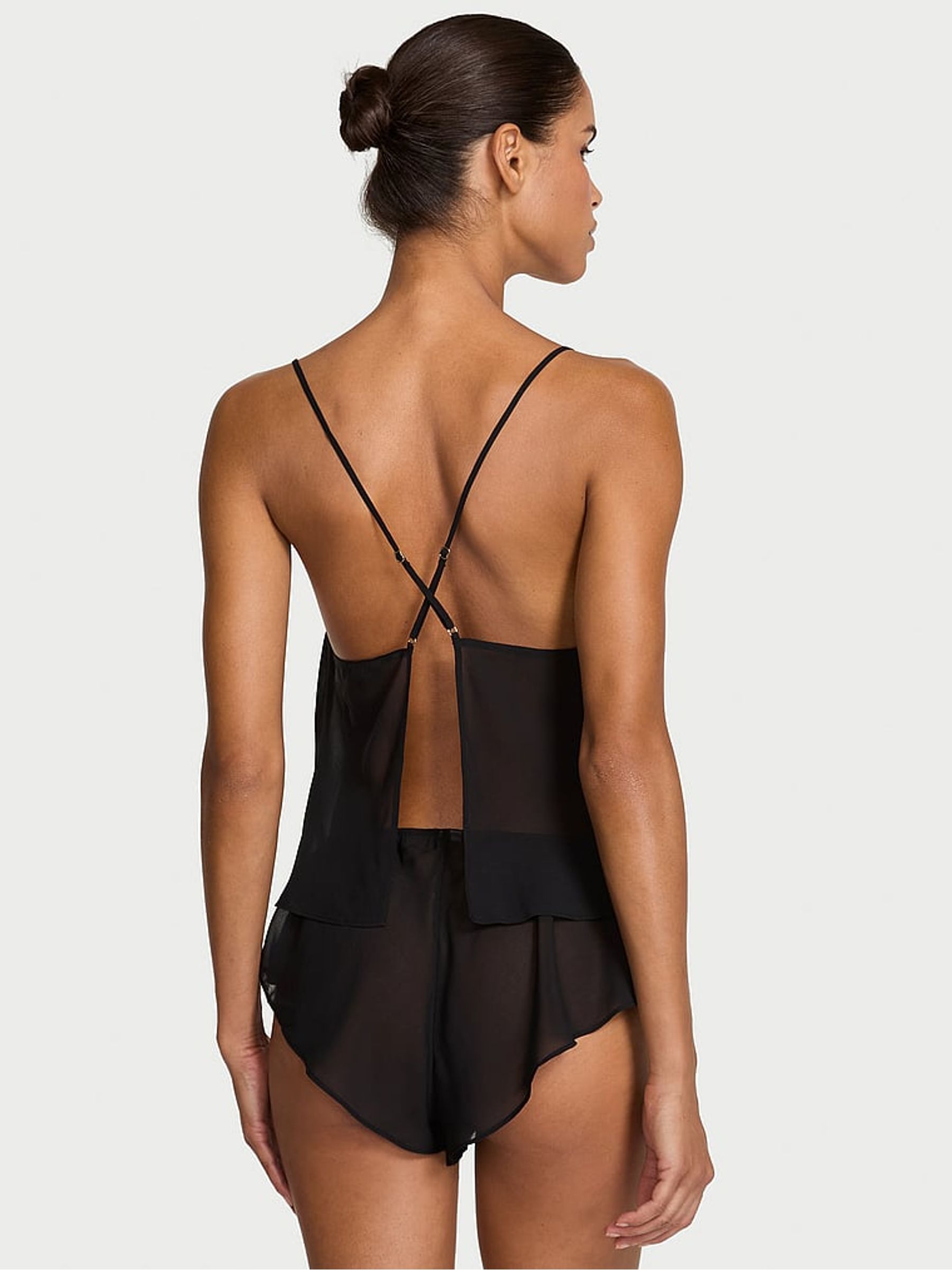 Black Chiffon & Lace Open Back Flutter Cami Set - Image 2 of 2