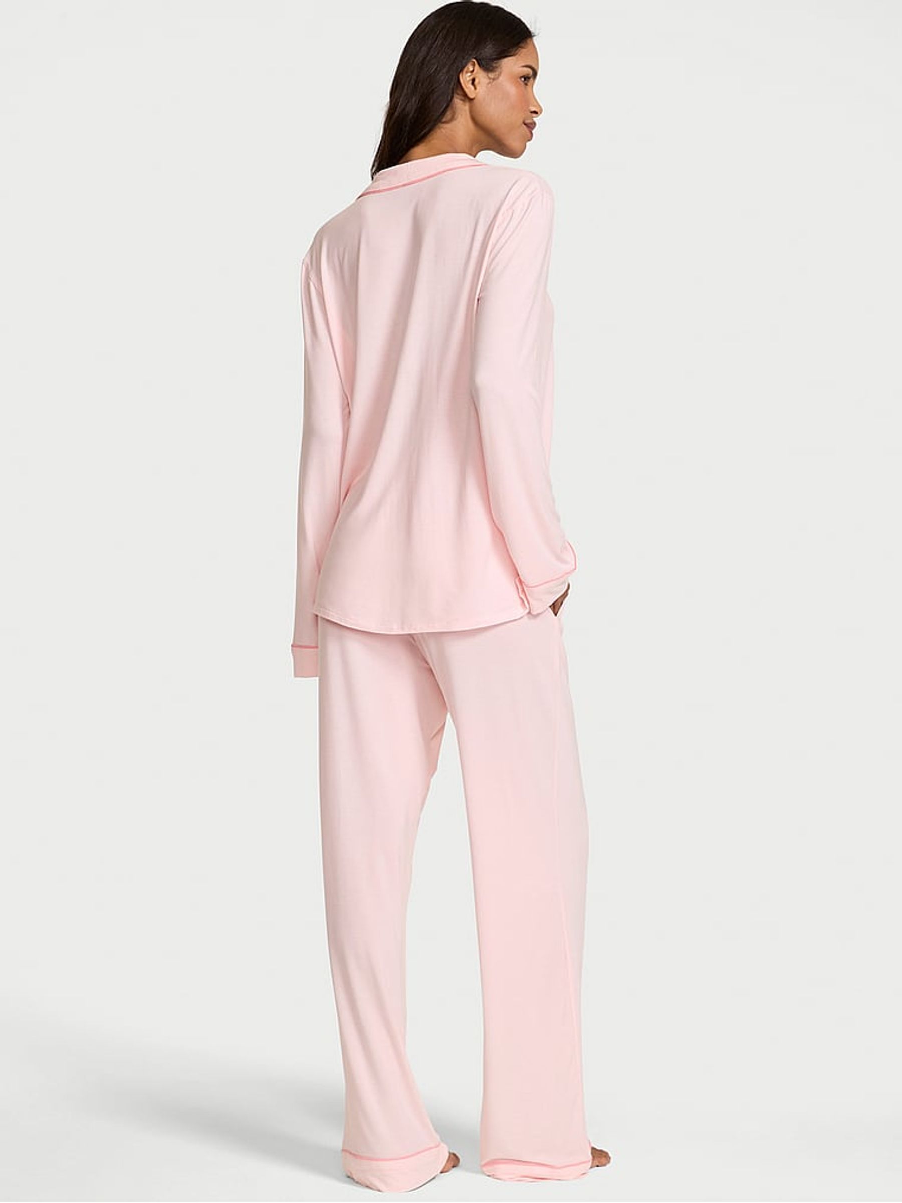 Angel Pink Modal Bow Long Pyjamas Set - Image 2 of 3 Angel Pink Modal Bow Long Pyjamas Set - Image 2 of 3