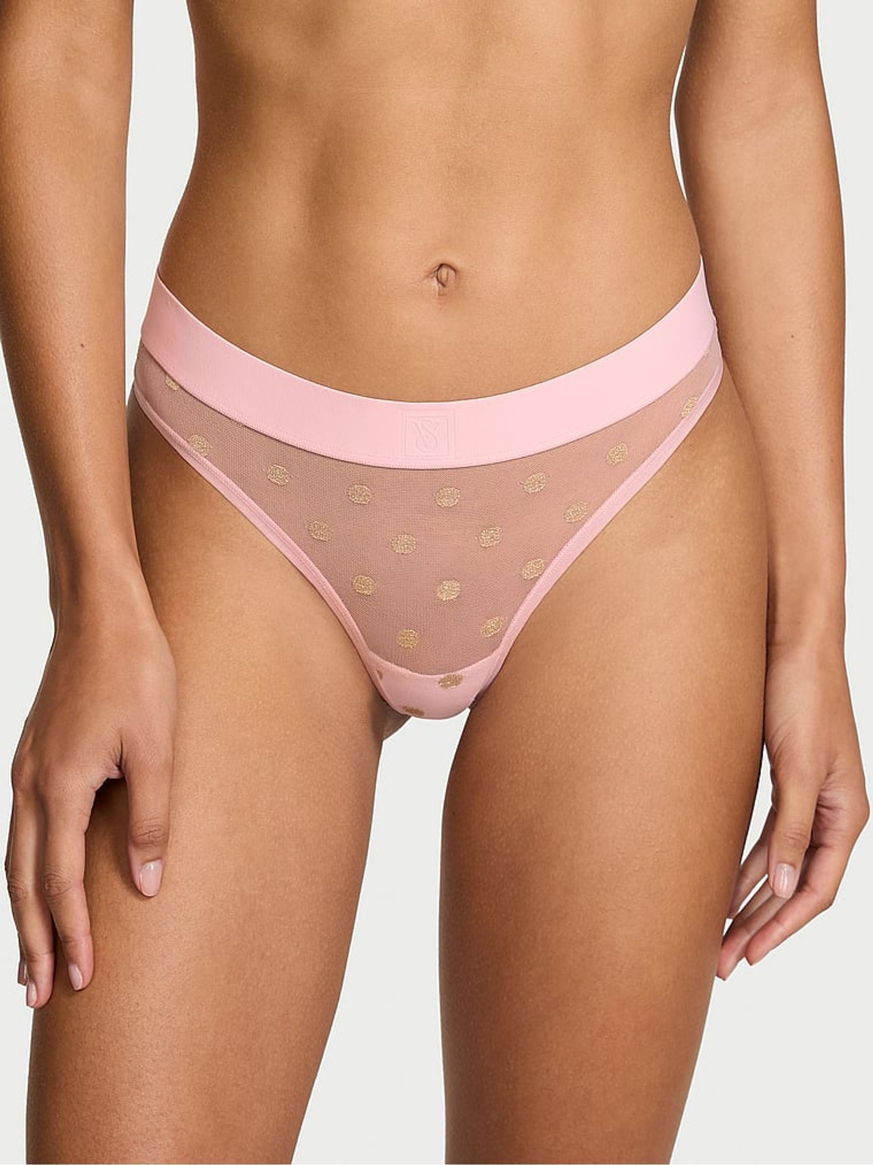 Angel Pink Dot Thong Sheer Logo Knickers - Image 1 of 2
