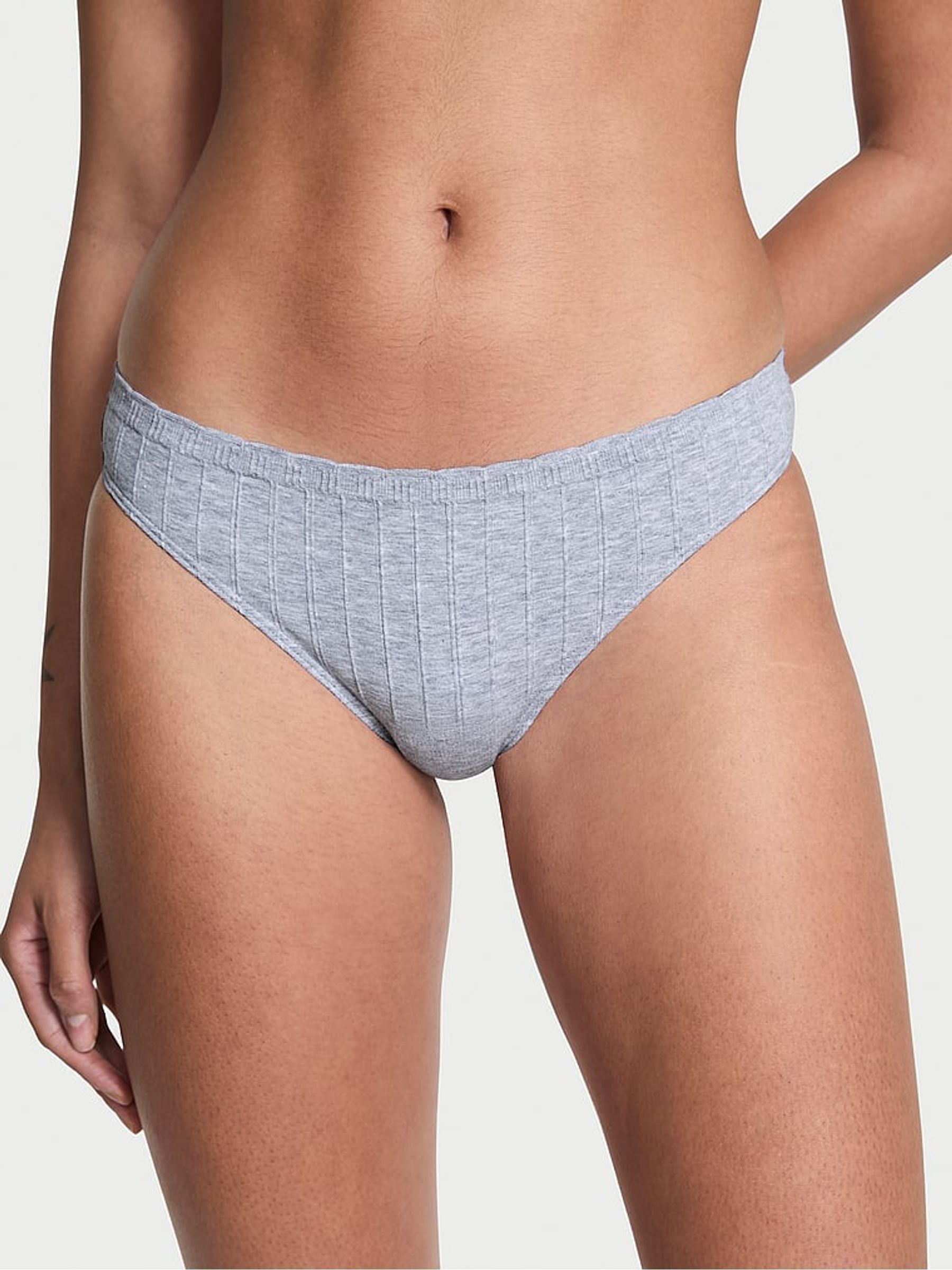 Medium Heather Grey Thong Cotton Rib Knickers - Image 1 of 3 Medium Heather Grey Thong Cotton Rib Knickers - Image 1 of 3