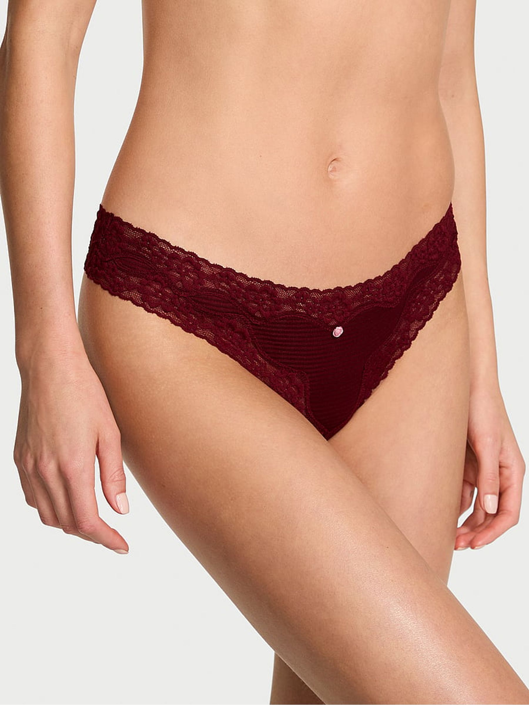 Sangria Red Thong Lace Waist Knickers - Image 1 of 2