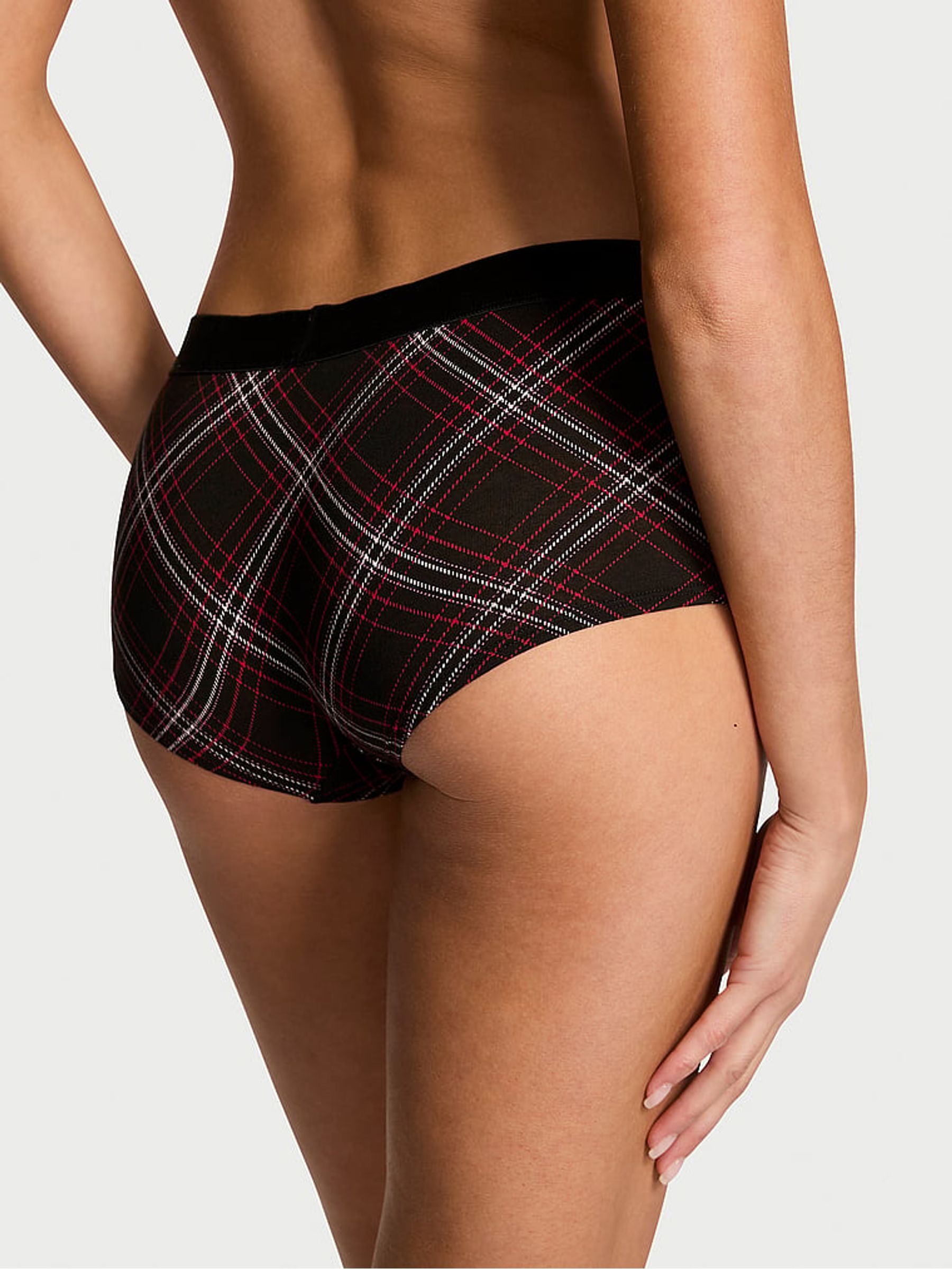 Black Tartan Short Logo Shine Patch Velvet Knickers - Image 2 of 3