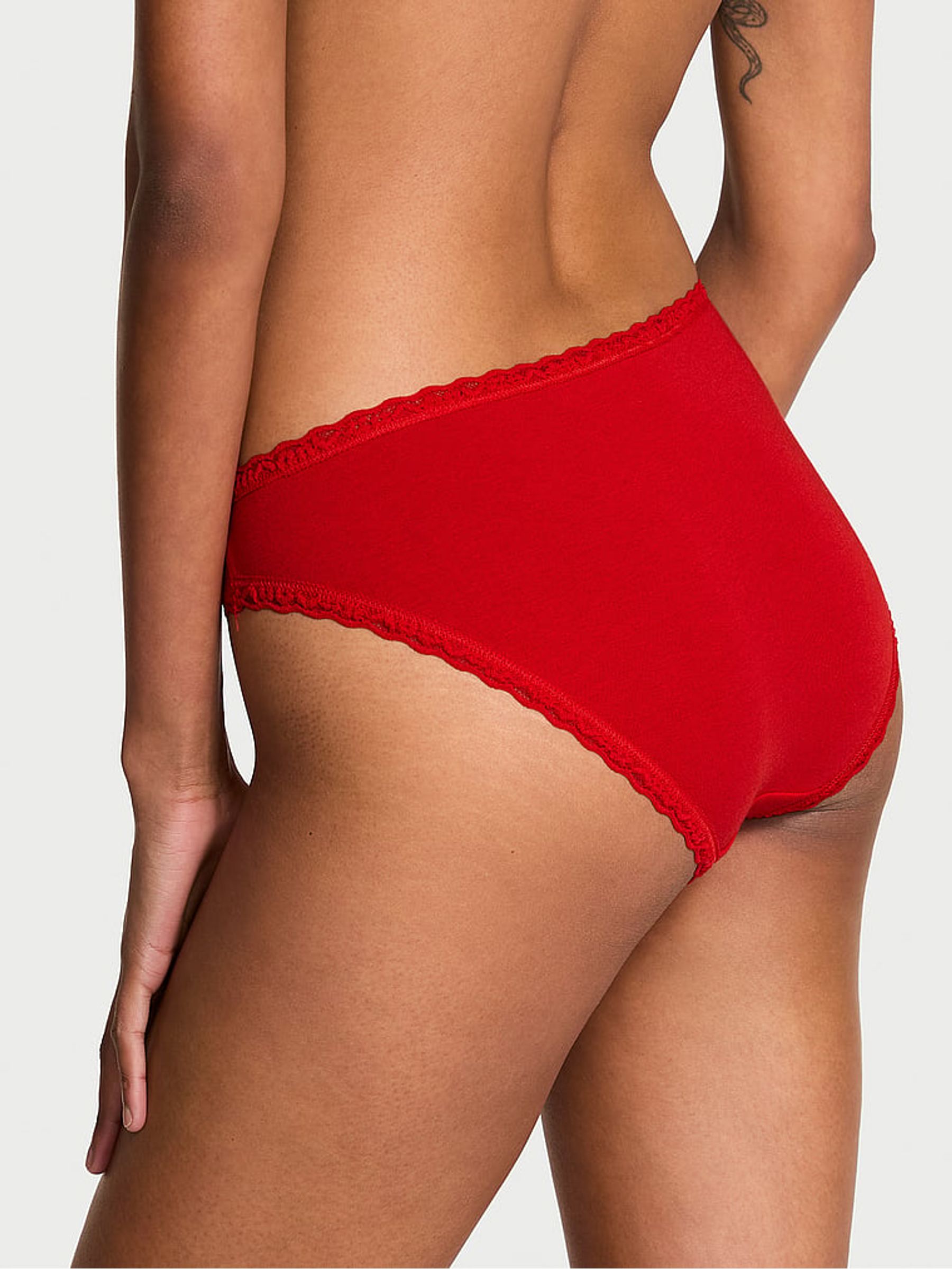 Lipstick Red Bikini Cotton Lace Trim Sparkle Knickers - Image 2 of 2