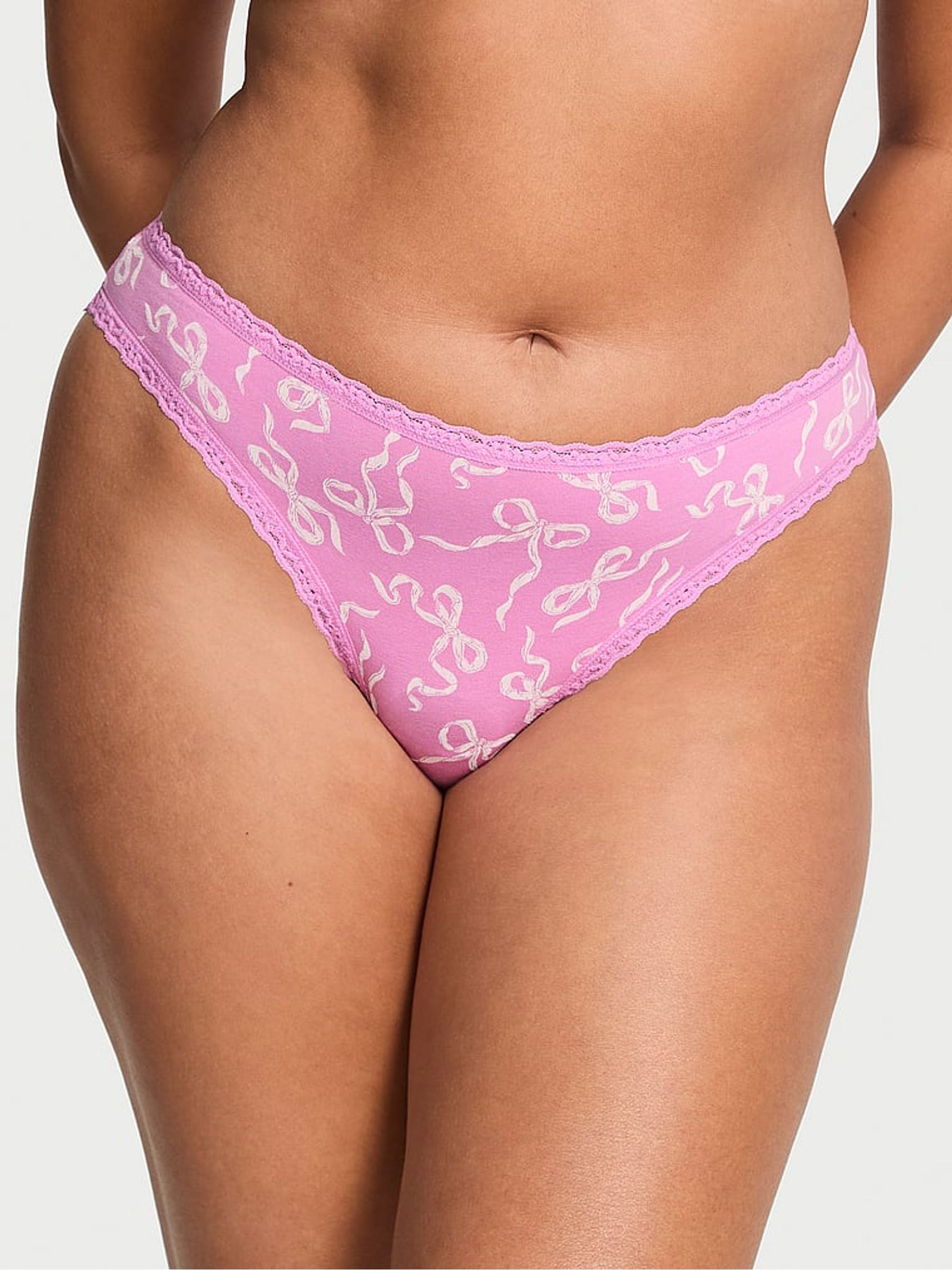 Lilac Purple Bows Bikini Cotton Lace Trim Knickers - Image 1 of 2