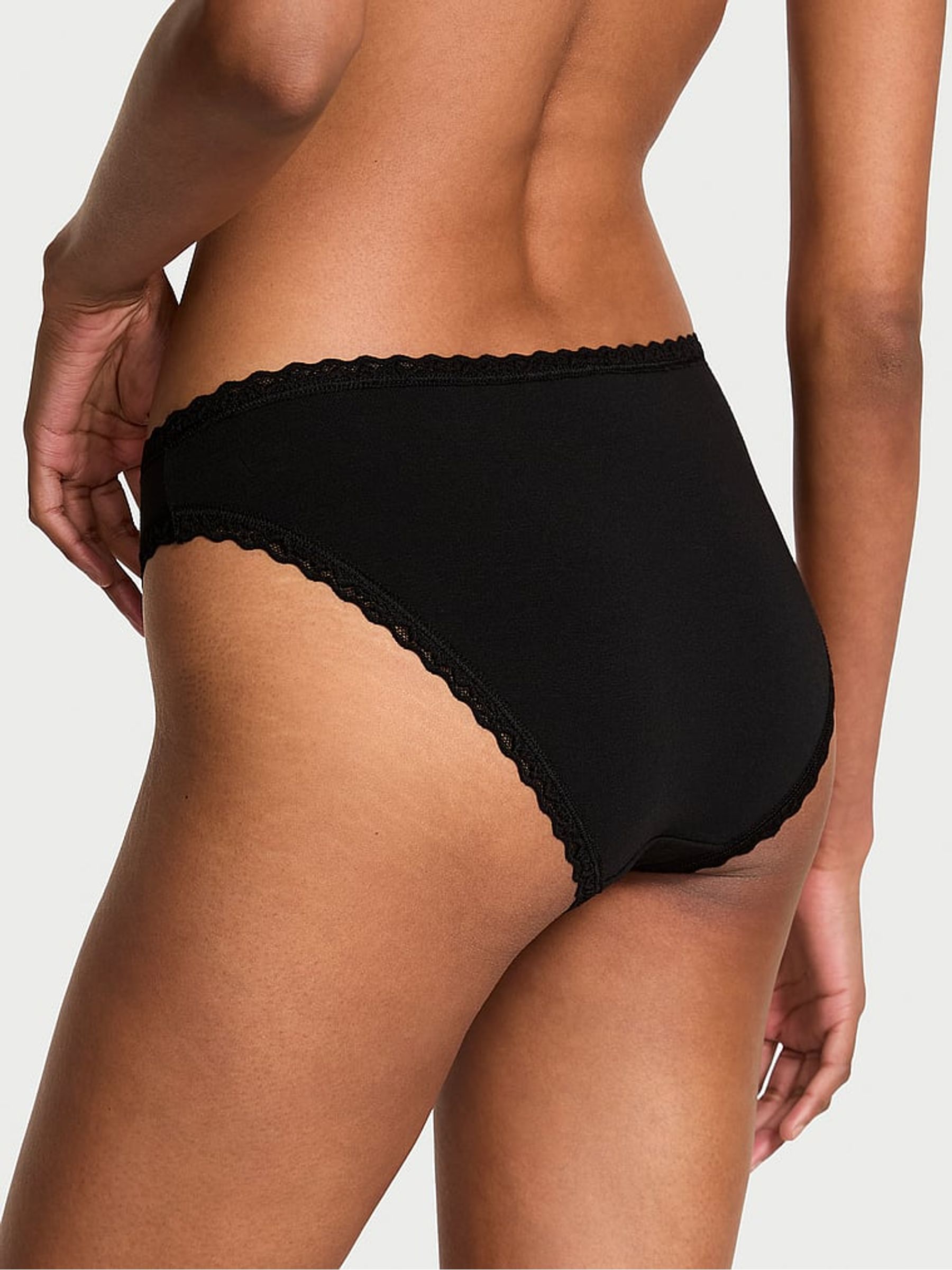 Black Bikini Cotton Lace Trim Sparkle Knickers - Image 2 of 2