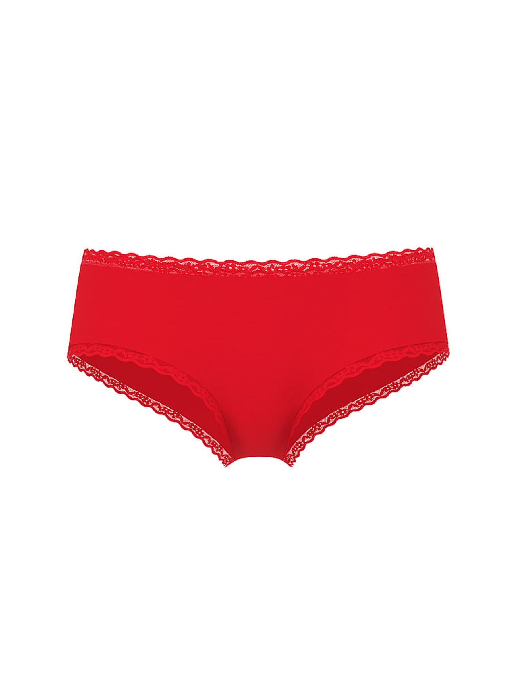 Lipstick Red Cheeky Cotton Lace Trim Sparkle Knickers - Image 1 of 1