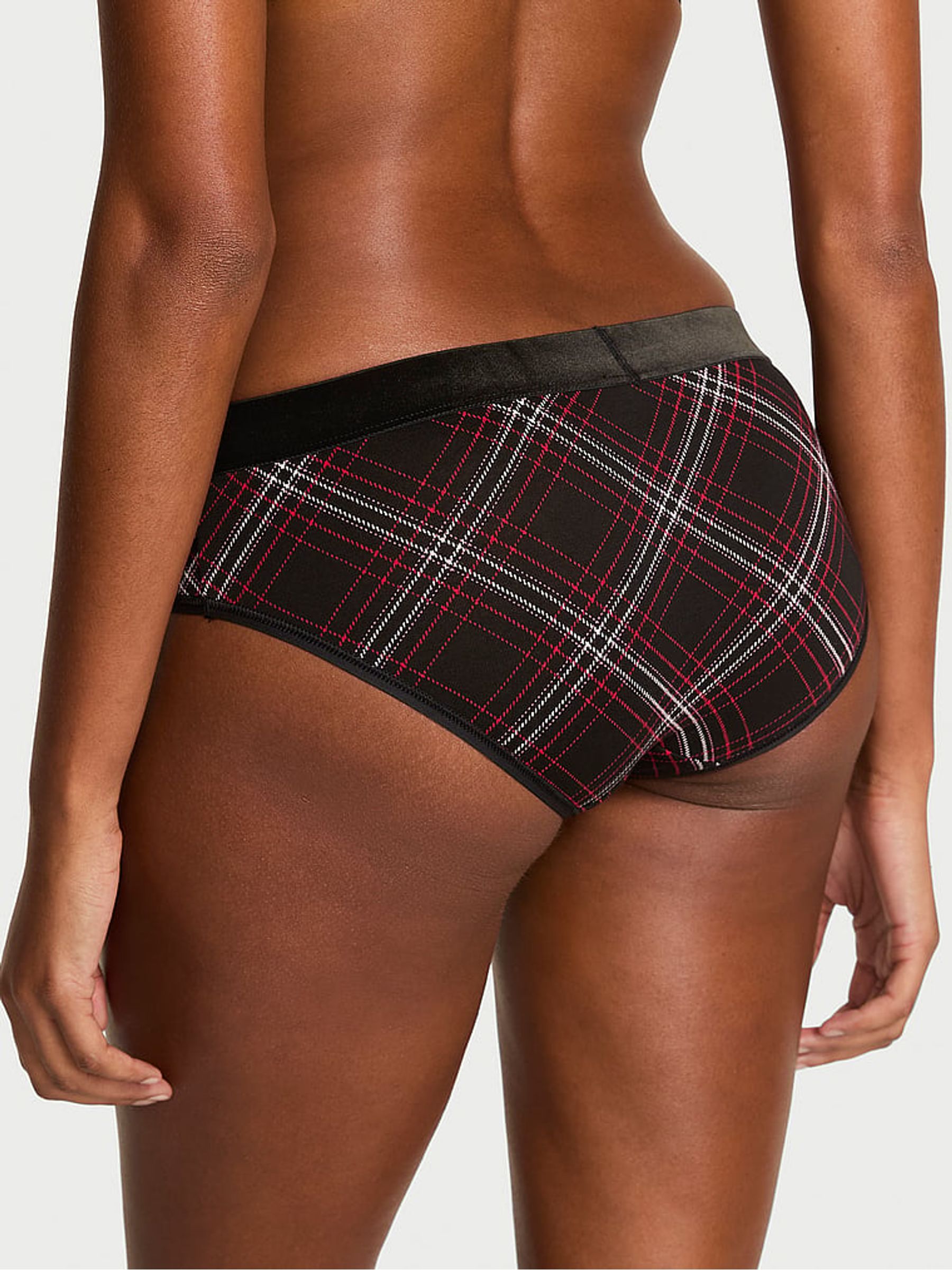 Black Tartan Hipster Logo Shine Patch Velvet Knickers - Image 2 of 2