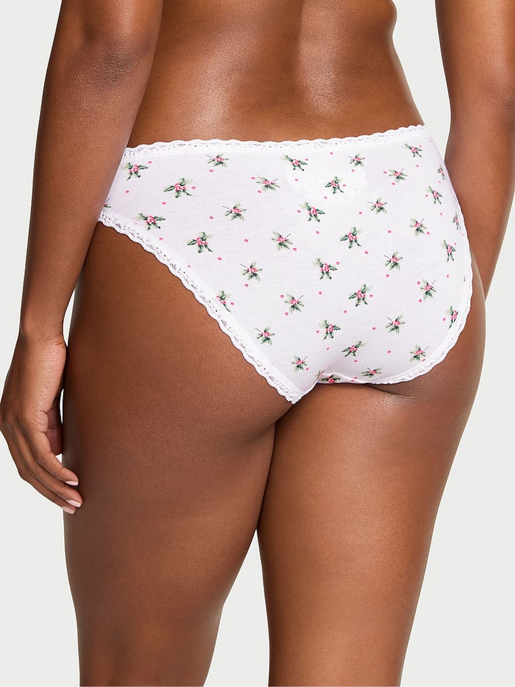 White Christmas Holly Bikini Cotton Lace Trim Knickers - Image 2 of 2 White Christmas Holly Bikini Cotton Lace Trim Knickers - Image 2 of 2
