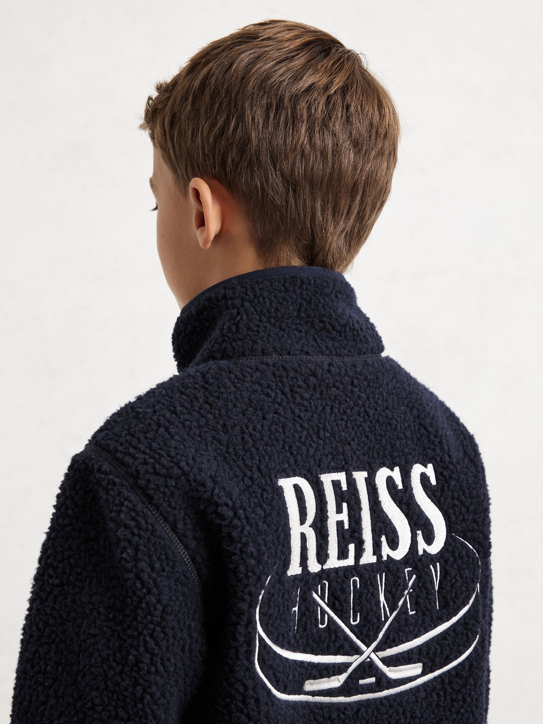 3-9 yrs Fleece Zip-Through Hockey Jacket in Navy Blue - Image 5 of 6