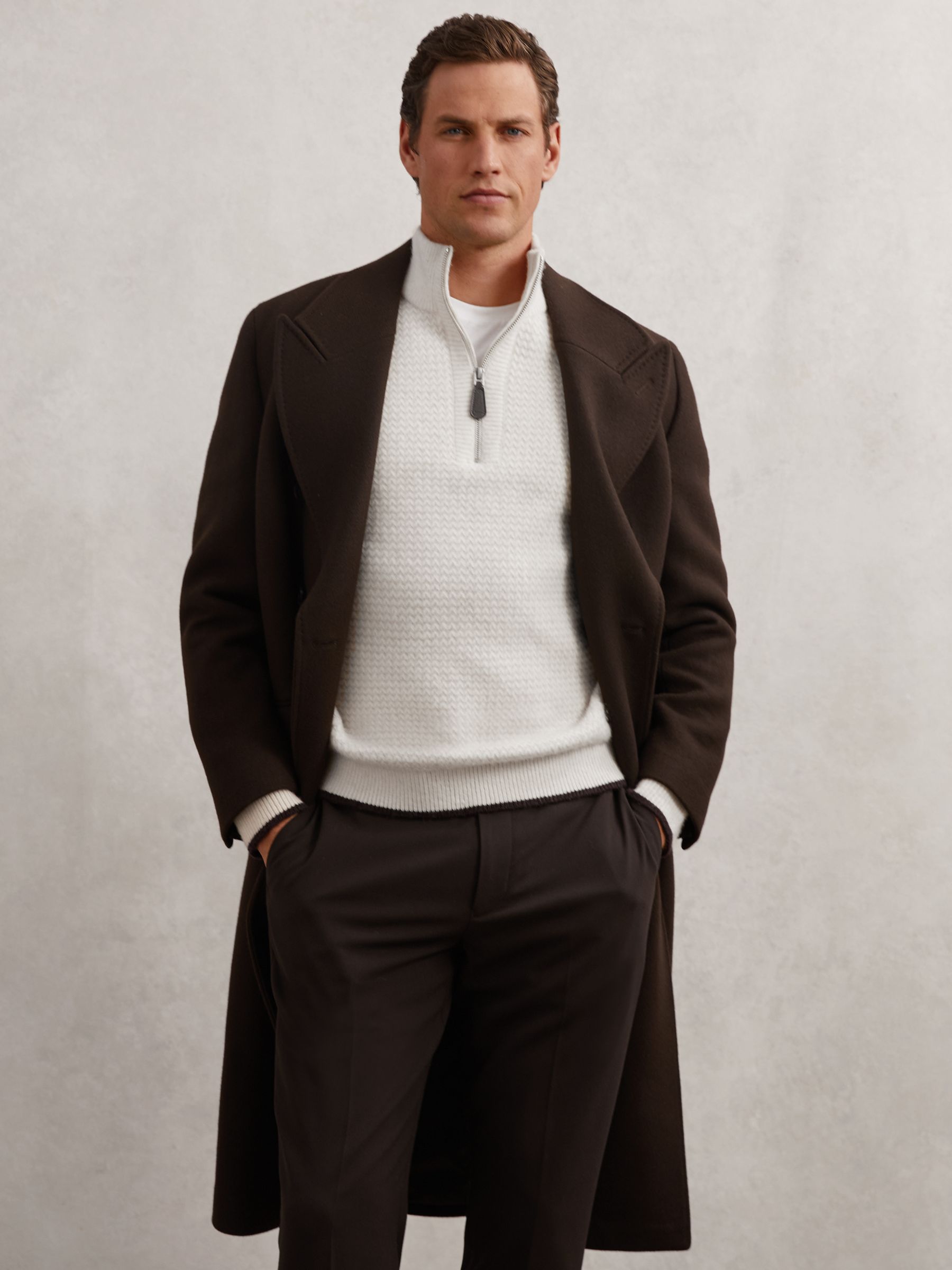 Half-Zip Chevron-Knit Jumper with Wool in Winter White - image 5