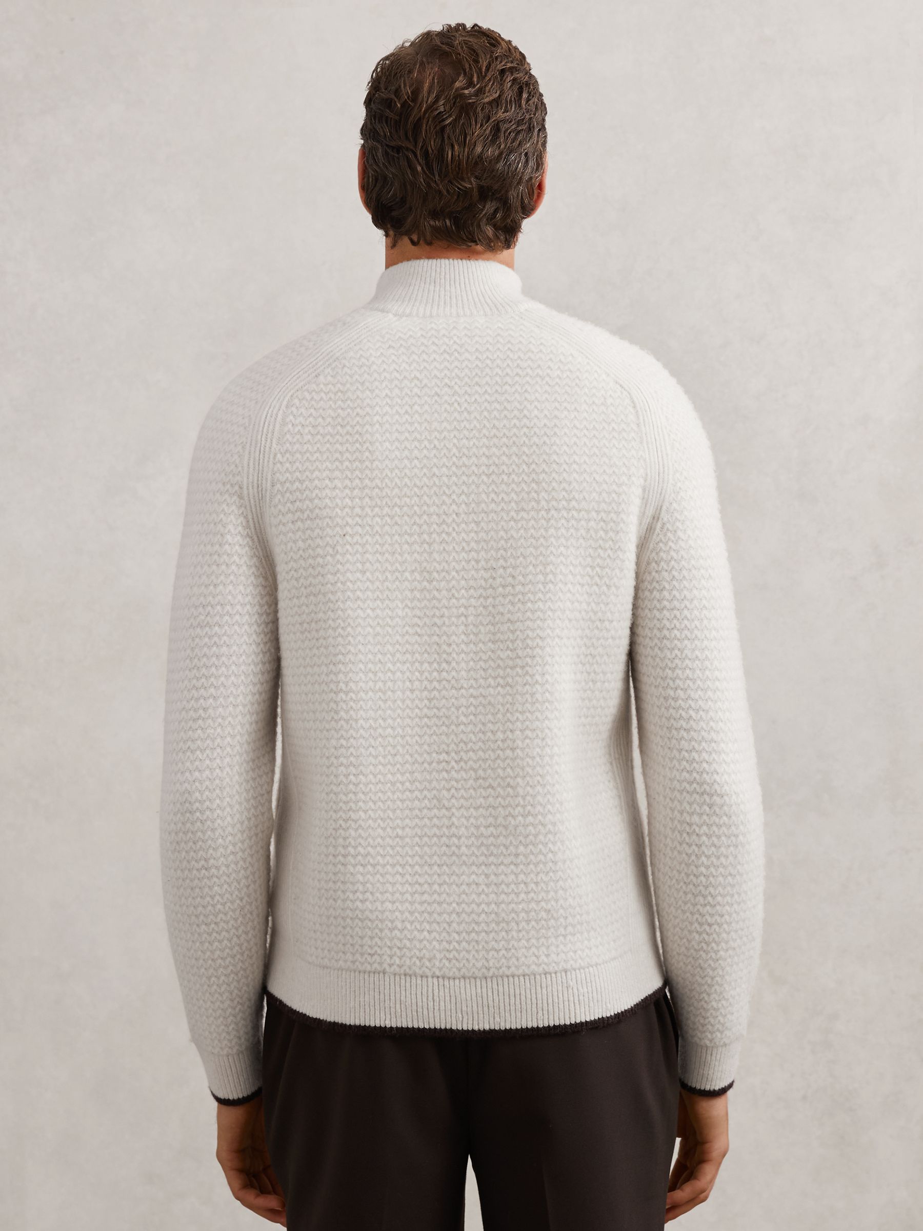 Half-Zip Chevron-Knit Jumper with Wool in Winter White - image 4