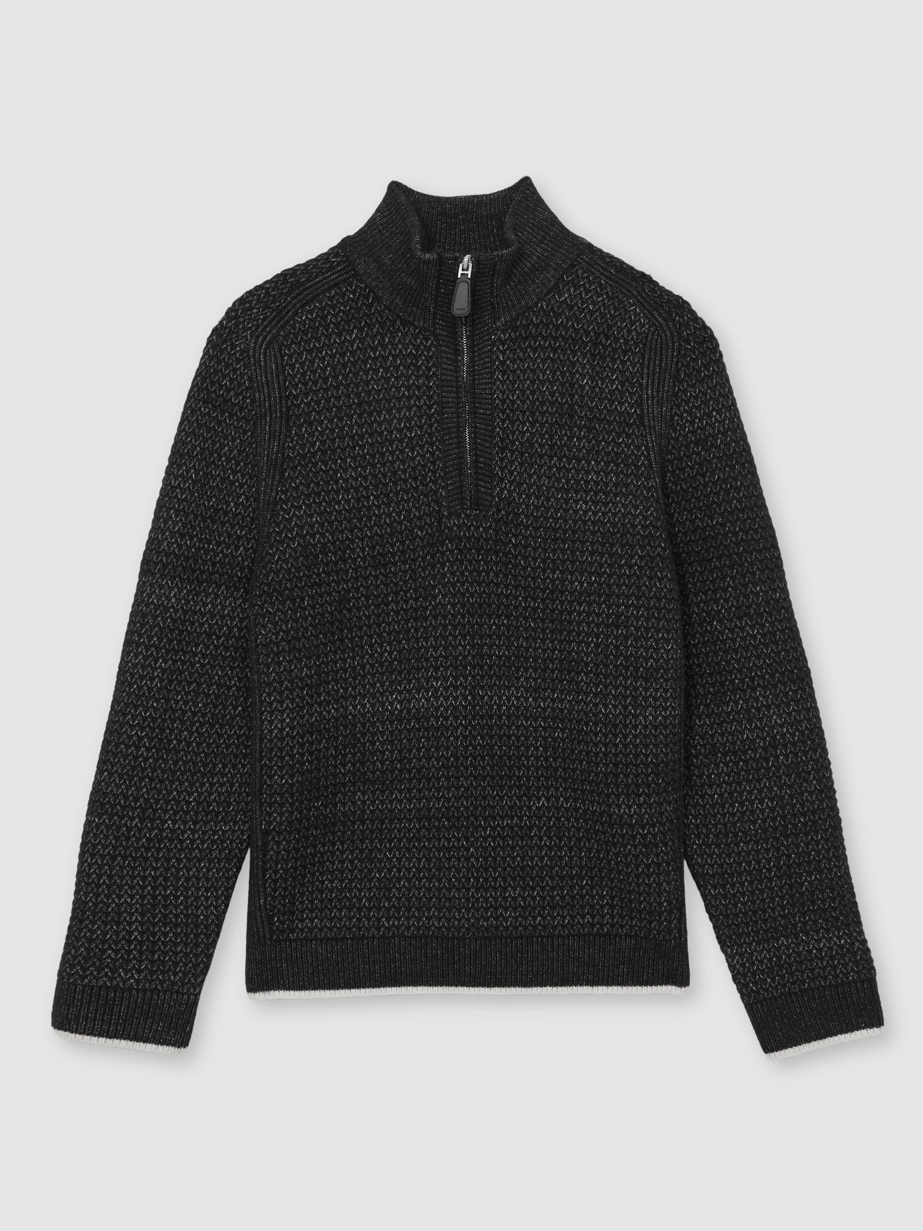 أسود - Reiss Stockdale Half-Zip Chevron-Knit Jumper with Wool - صورة 2 من 7 أسود - Reiss Stockdale Half-Zip Chevron-Knit Jumper with Wool - صورة 2 من 7