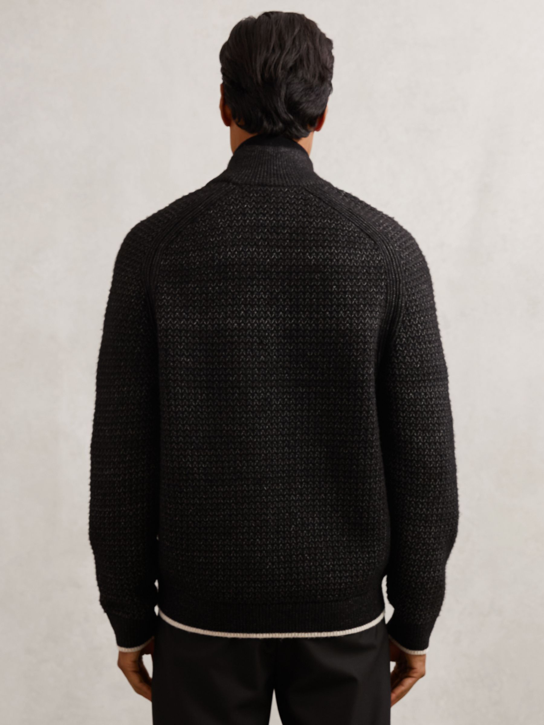 Half-Zip Chevron-Knit Jumper with Wool in Black - image 4