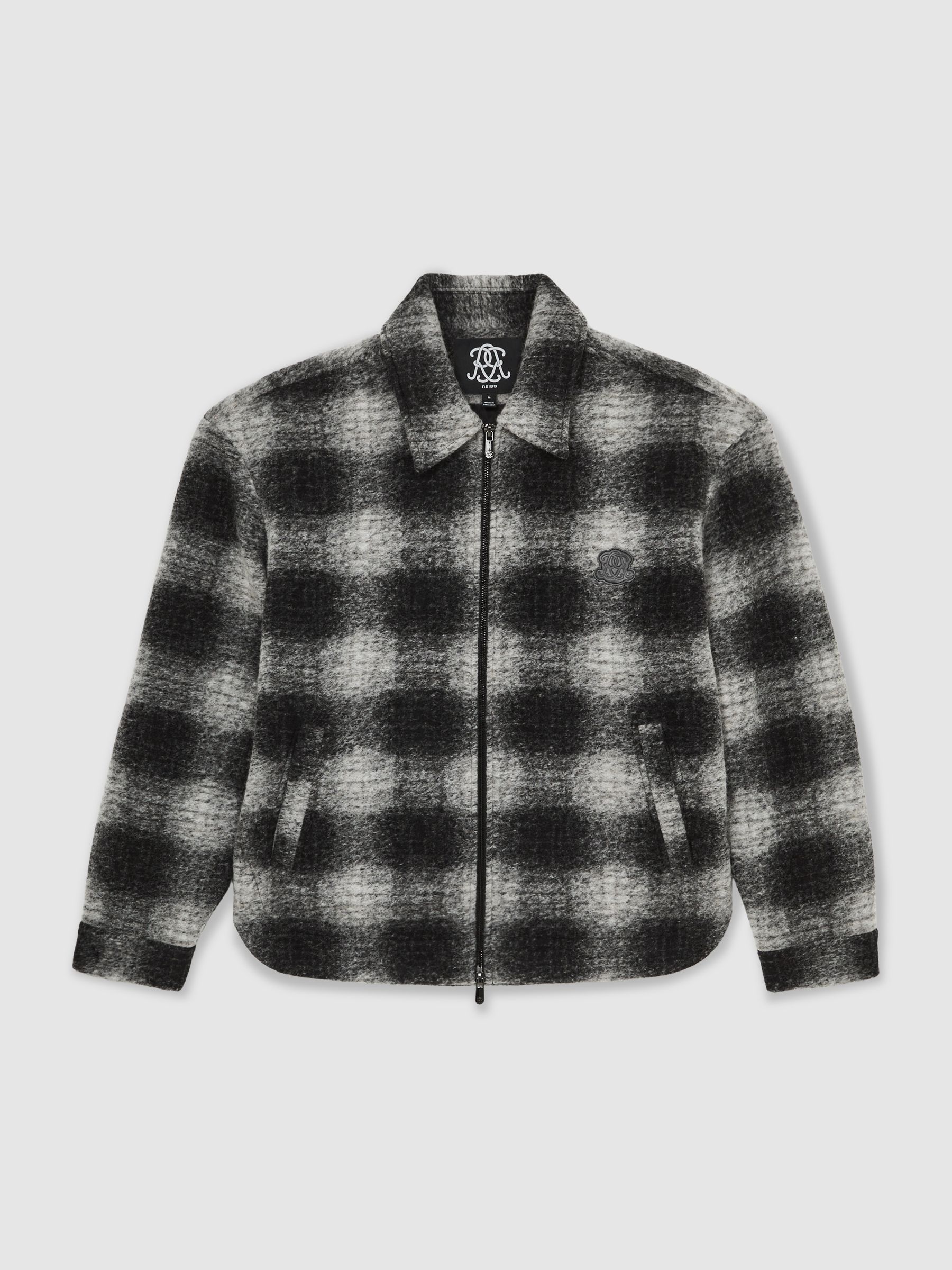 Reiss Barton Monogram Embroidered Check Overshirt with Wool - صورة 2 من 6 Reiss Barton Monogram Embroidered Check Overshirt with Wool - صورة 2 من 6