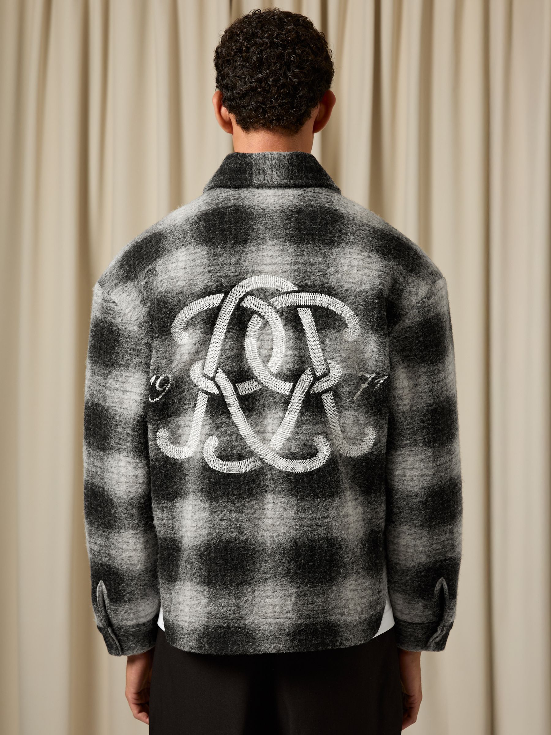 Monogram Embroidered Relaxed Overshirt with Wool in Black/White - image 5