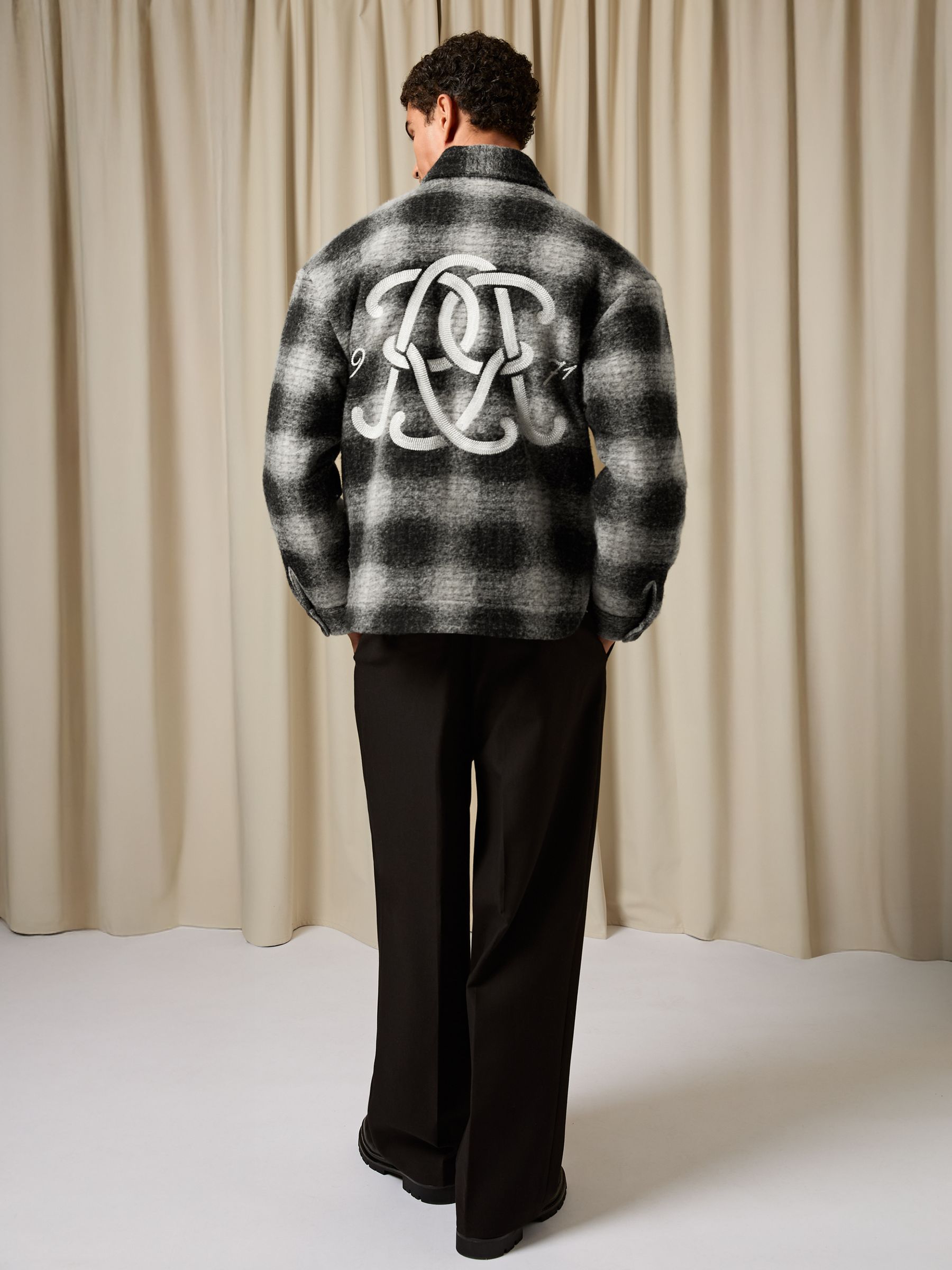 Monogram Embroidered Relaxed Overshirt with Wool in Black/White - image 4