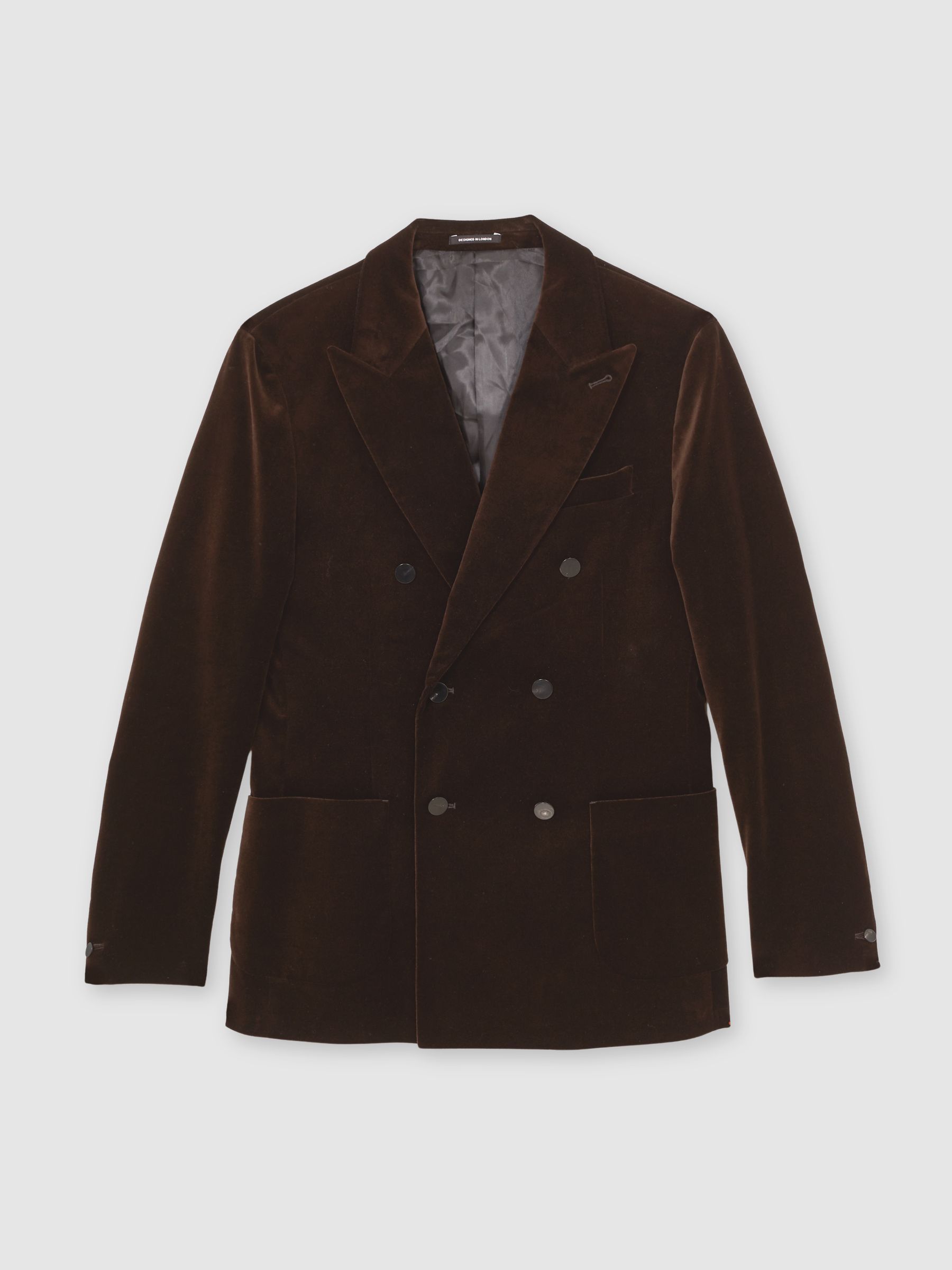 Double-Breasted Velvet Blazer Tailored-Fit in Chocolate Brown - Image 2 of 7