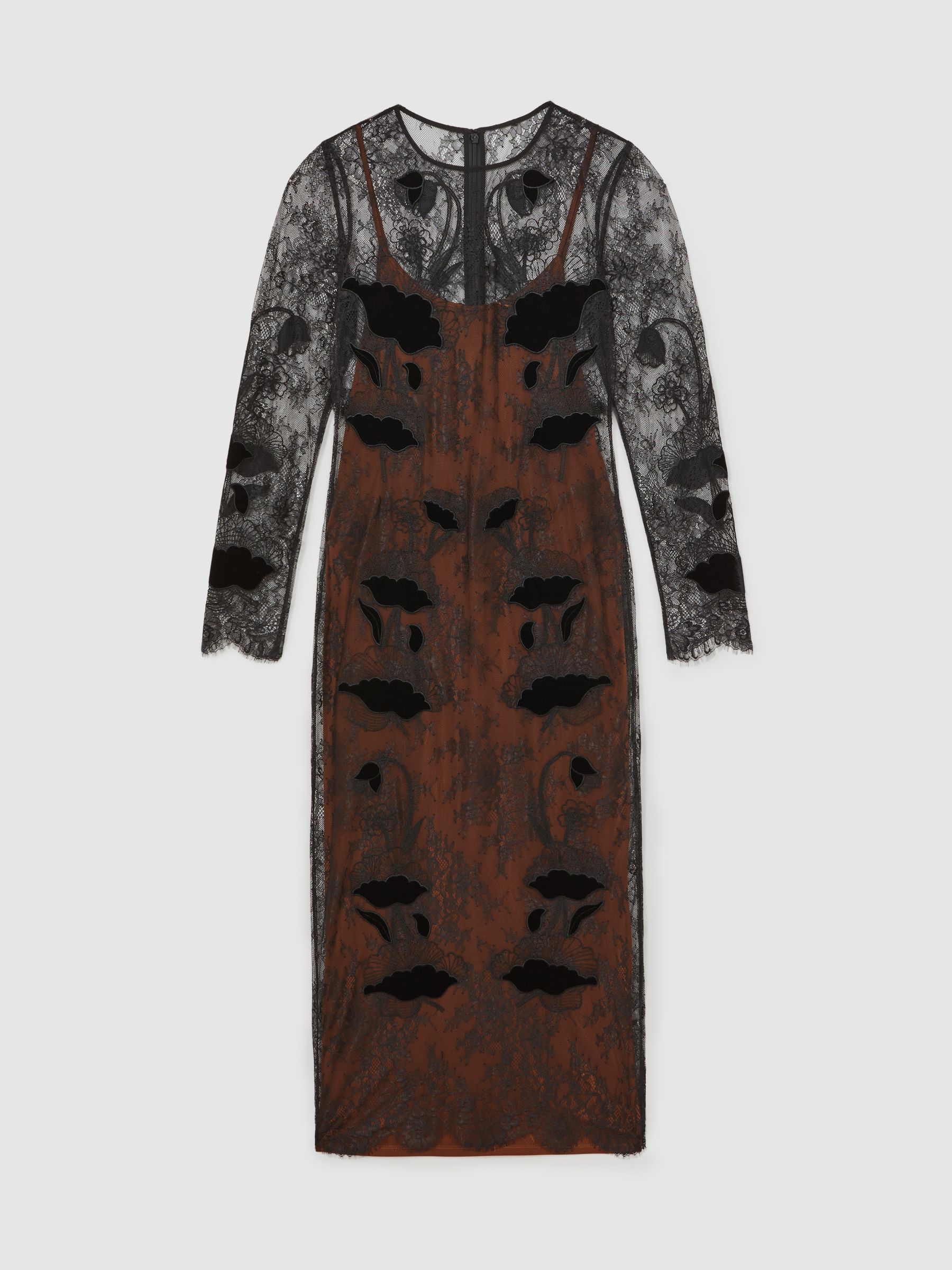 Lace Overlay Midi Dress in Black - image 1
