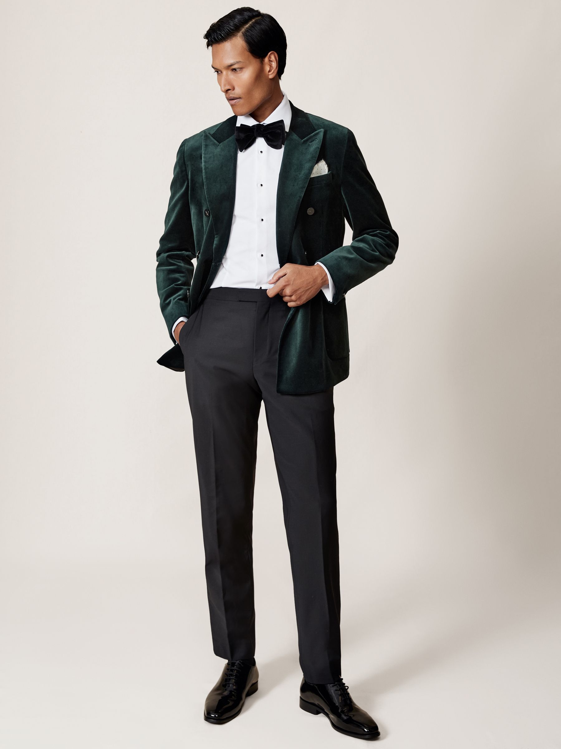 Double-Breasted Velvet Blazer Tailored-Fit in Emerald Green - Image 7 of 10