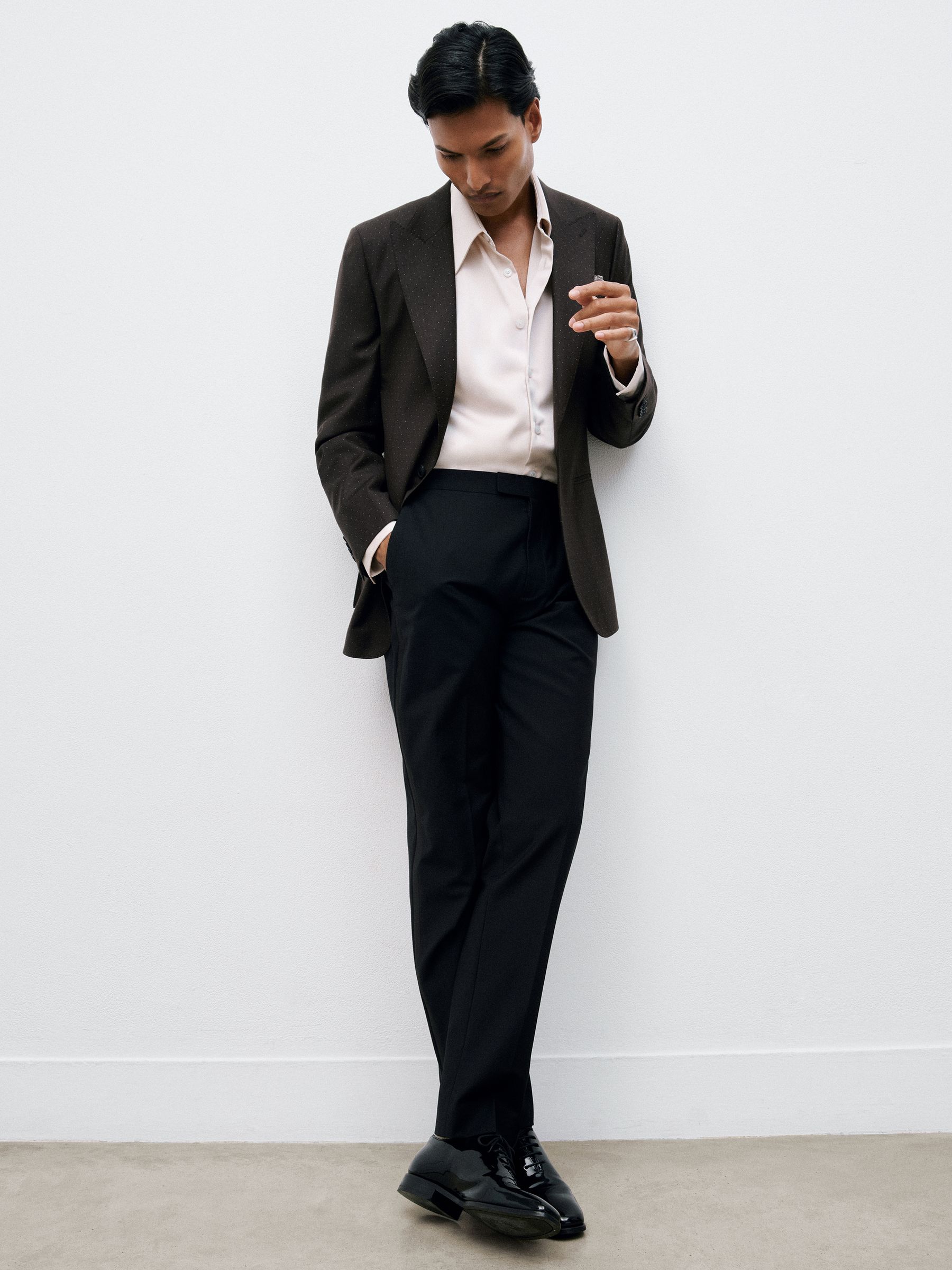 Single-Breasted Polka-Dot Blazer Classic-Fit Wool-Blend in Brown - Image 4 of 11