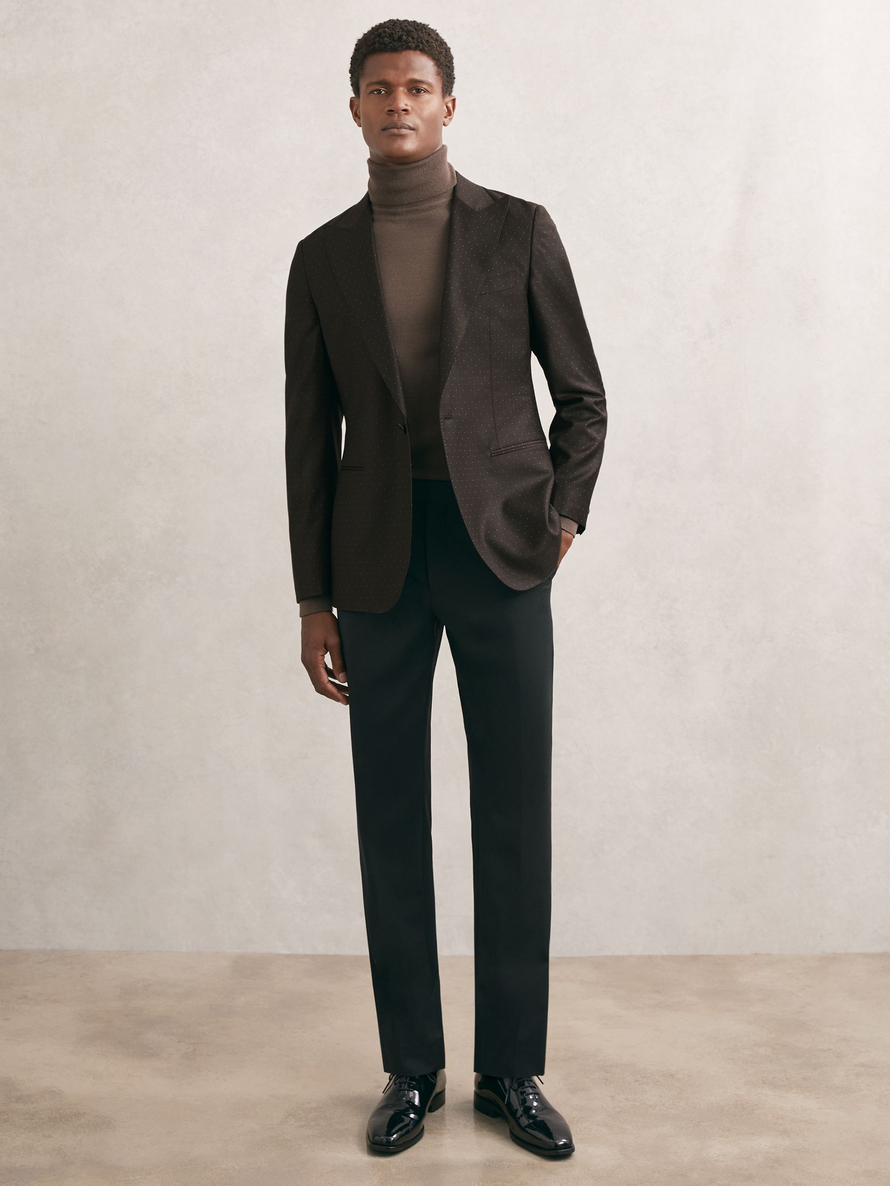 Single-Breasted Polka-Dot Blazer Classic-Fit Wool-Blend in Brown - Image 6 of 11