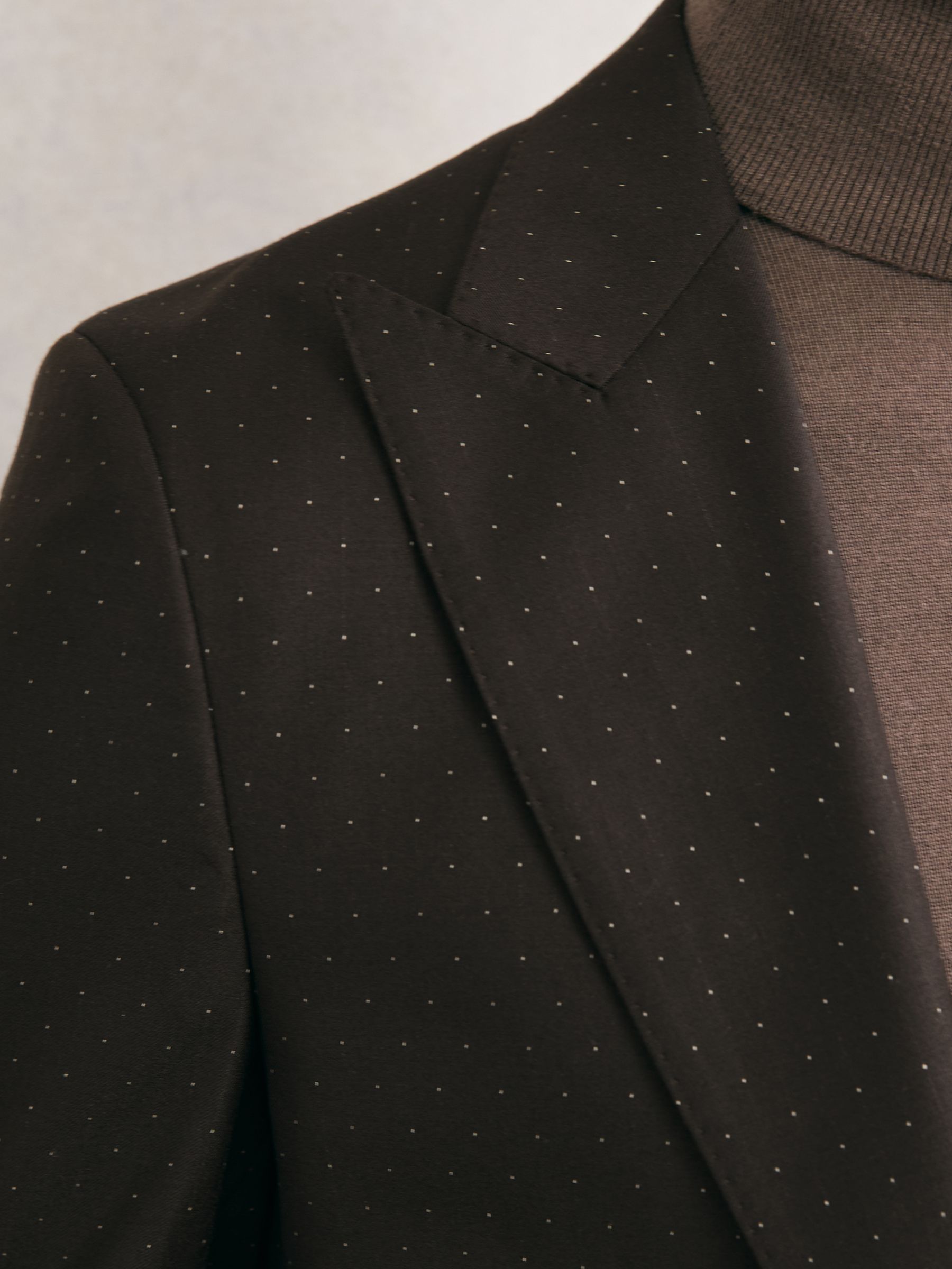 Single-Breasted Polka-Dot Blazer Classic-Fit Wool-Blend in Brown - Image 7 of 11