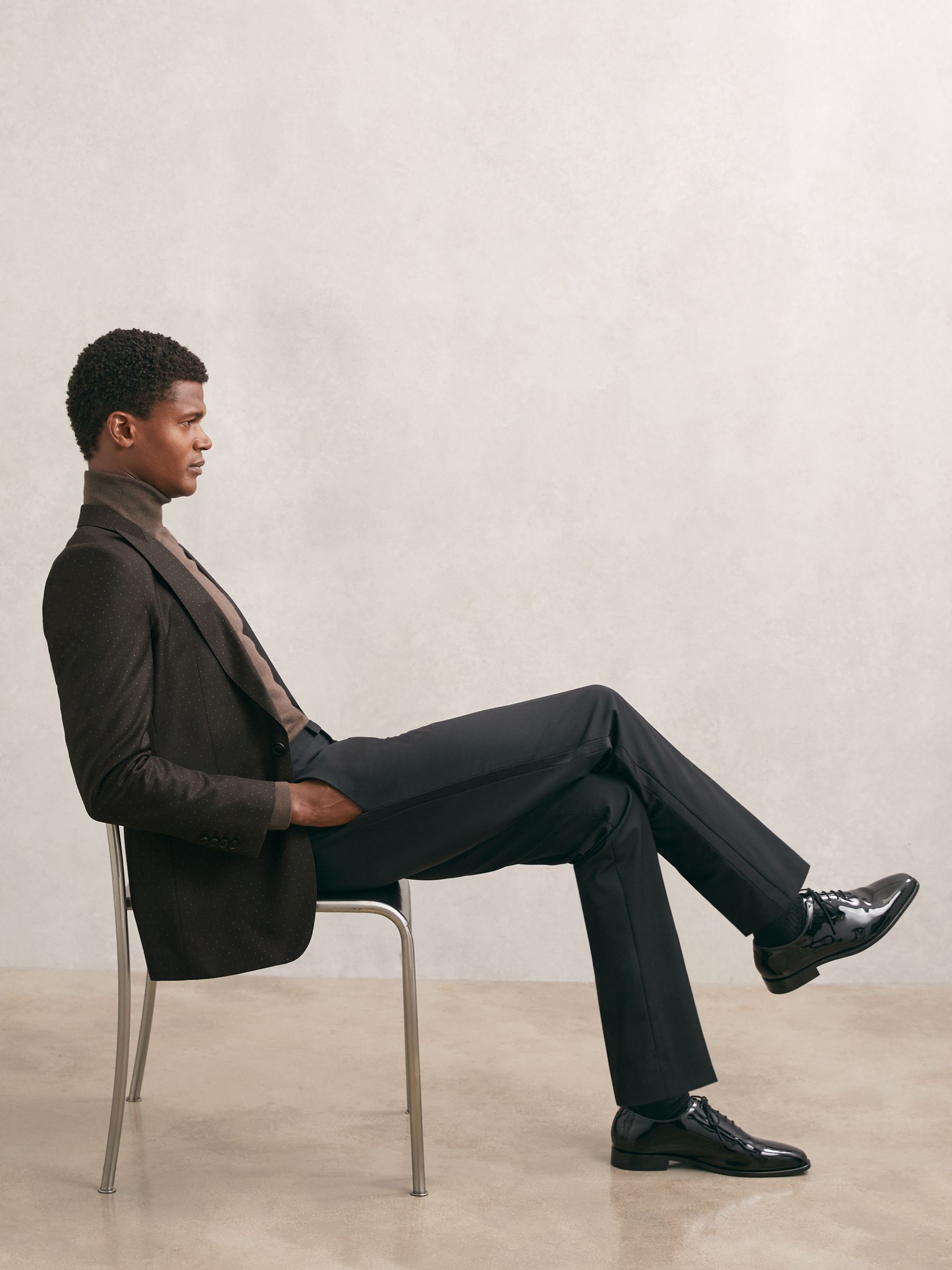 Single-Breasted Polka-Dot Blazer Classic-Fit Wool-Blend in Brown - Image 8 of 11