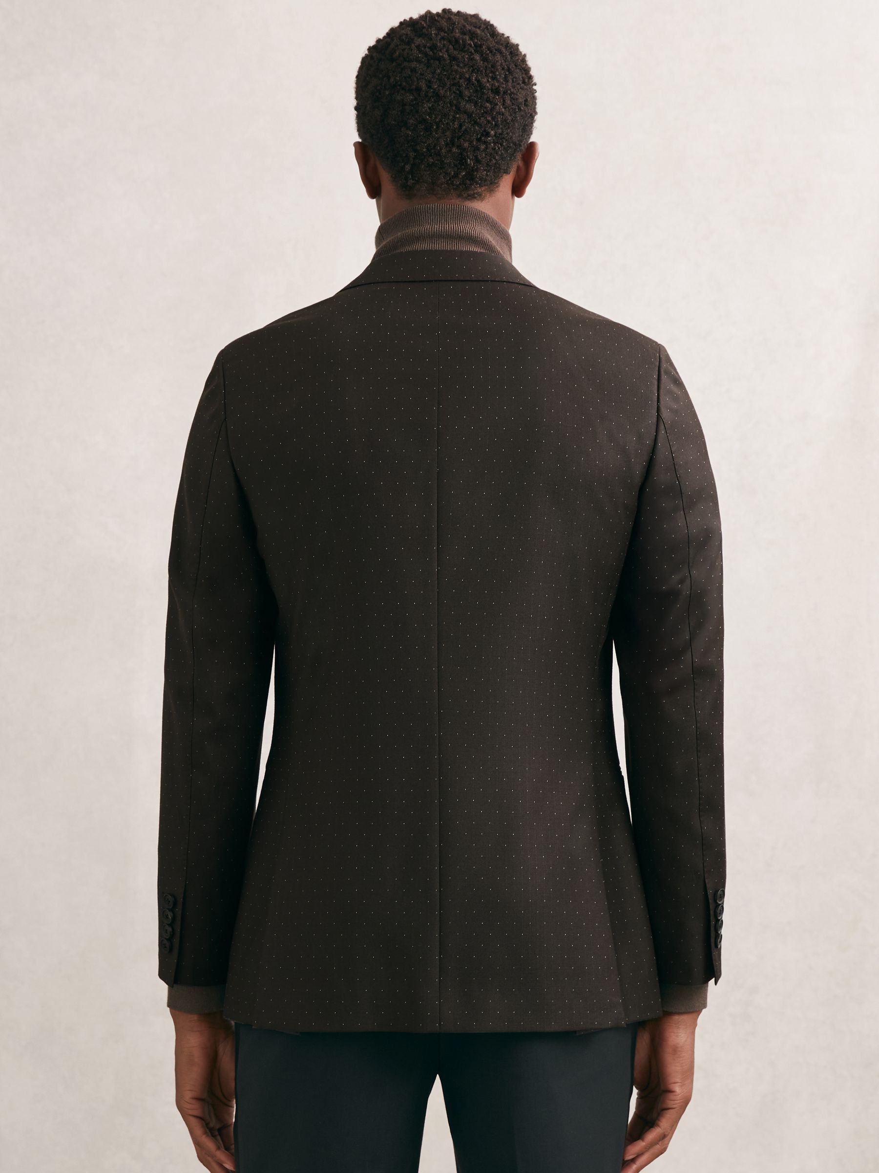 Single-Breasted Polka-Dot Blazer Classic-Fit Wool-Blend in Brown - image 2