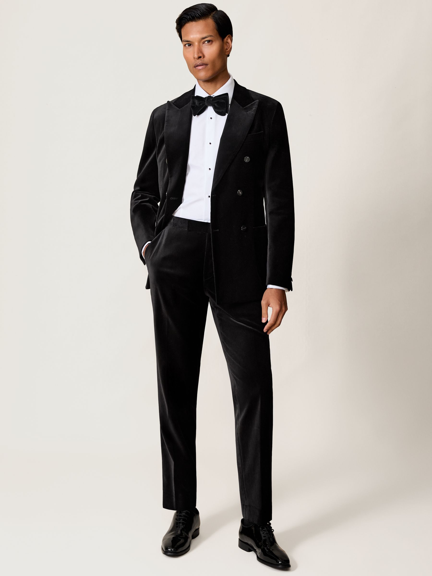 Velvet Tailored-Fit Suit Trousers in Black - Image 1 of 7